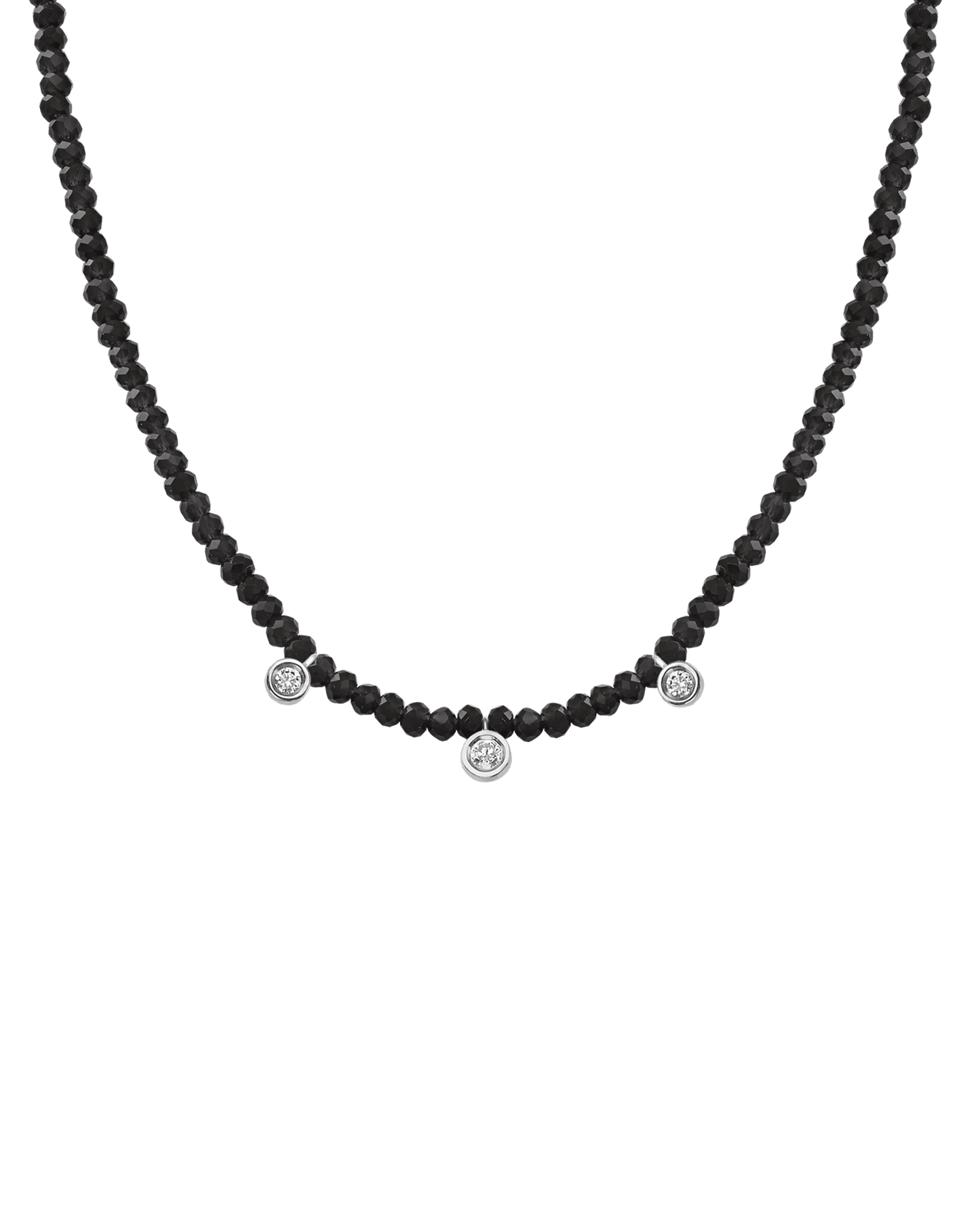 Colliers 3 Diamants & Pierres Précieuses - Or Blanc 14 carats Necklaces magal-dev Perles de verre Spinnel noir 35cm - Ras de Cou 