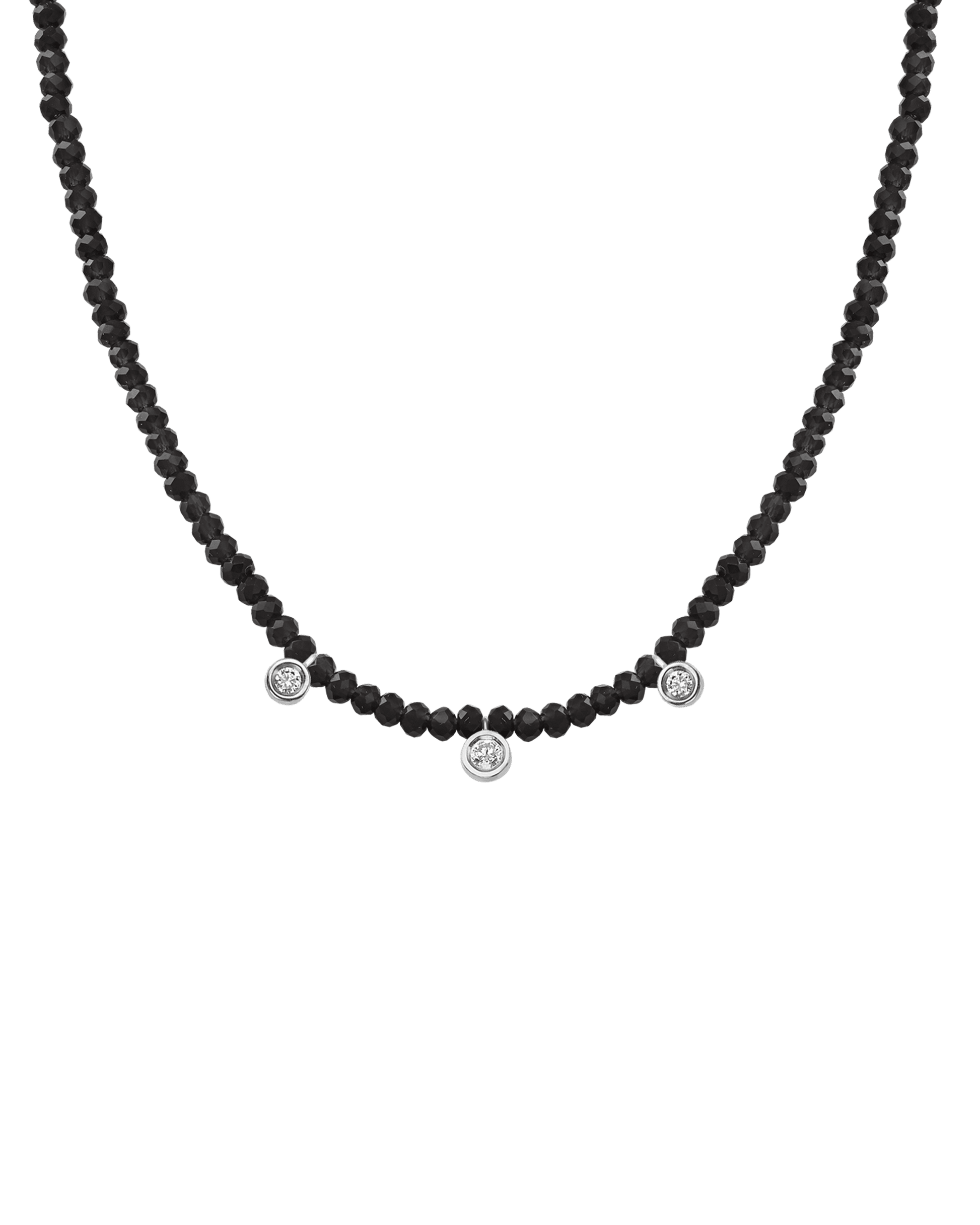 Colliers 3 Diamants & Pierres Précieuses - Or Blanc 14 carats Necklaces magal-dev Perles de verre Spinnel noir 35cm - Ras de Cou 