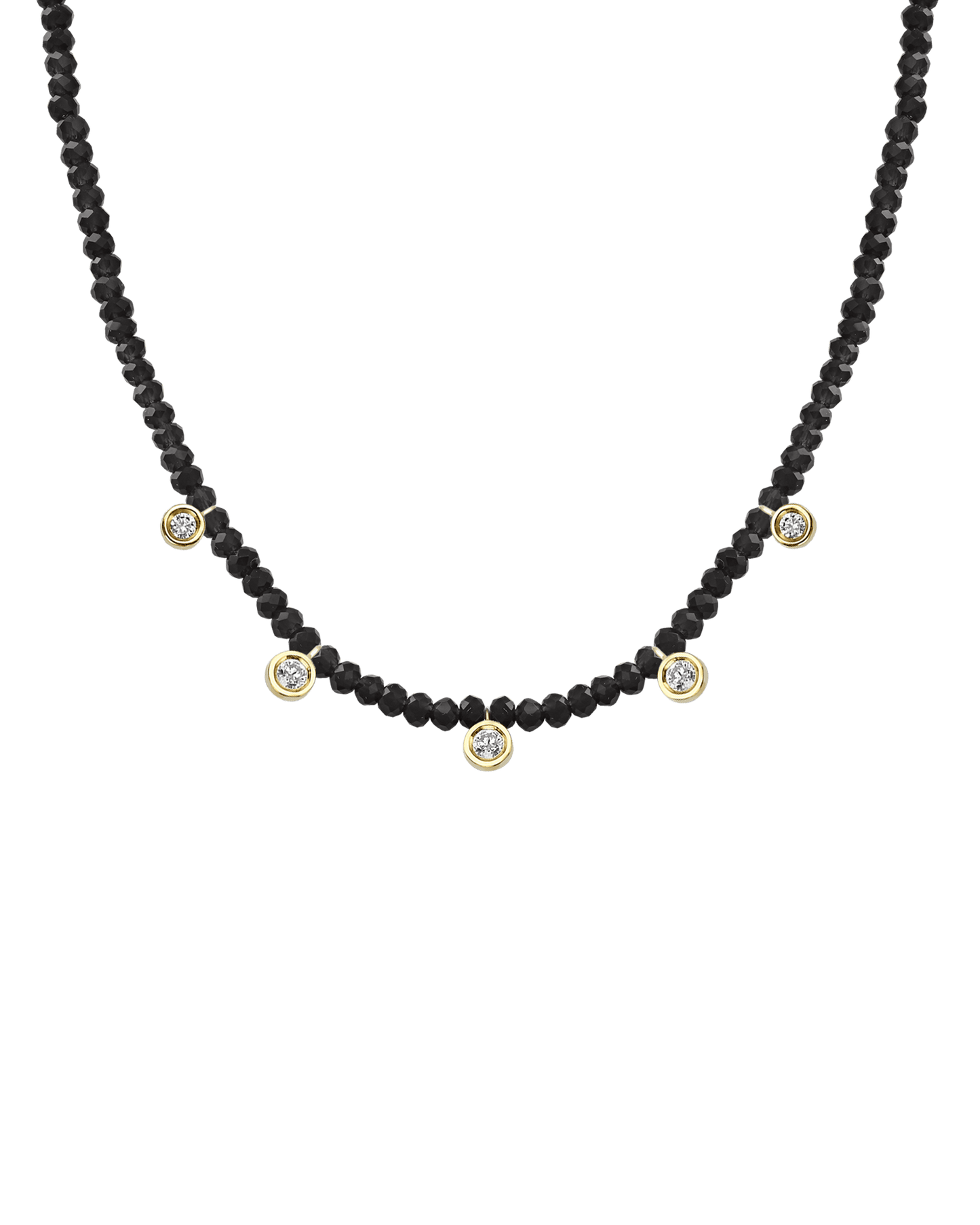 Apatite Gemstone & Five diamonds Necklace - 14K Rose Gold Necklaces magal-dev Glass Beads Black Spinnel 14" - Collar 