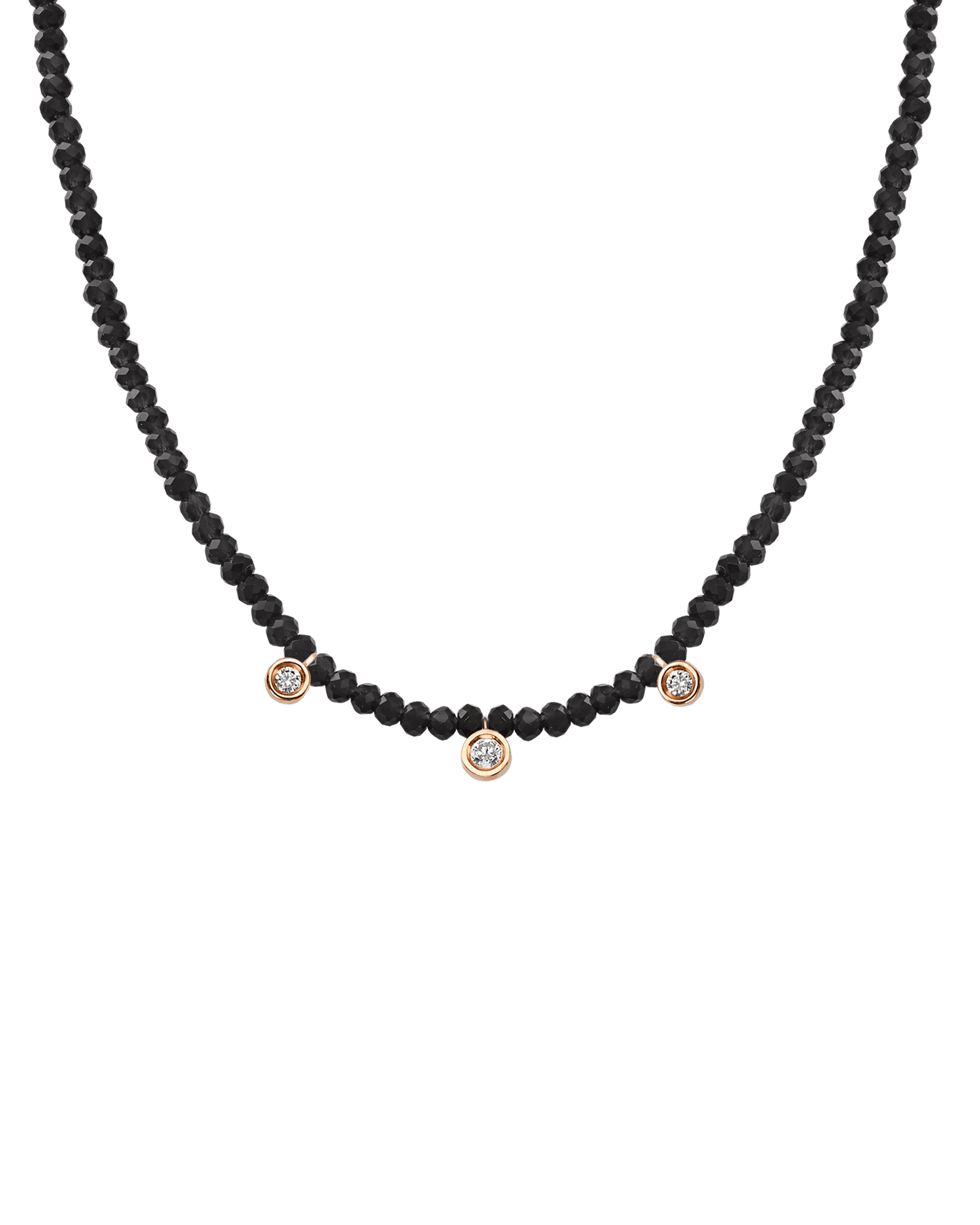 Apatite Gemstone & Three diamonds Necklace - 14K Rose Gold Necklaces magal-dev Glass Beads Black Spinnel 14" - Collar 