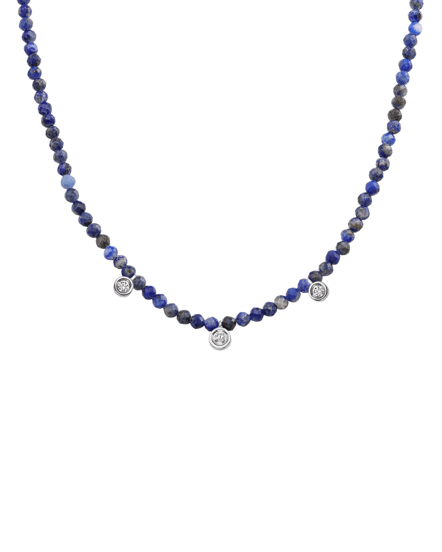 Apatite Gemstone & Three diamonds Necklace - 14K White Gold Necklaces magal-dev Natural Blue Lapis 14" - Collar 