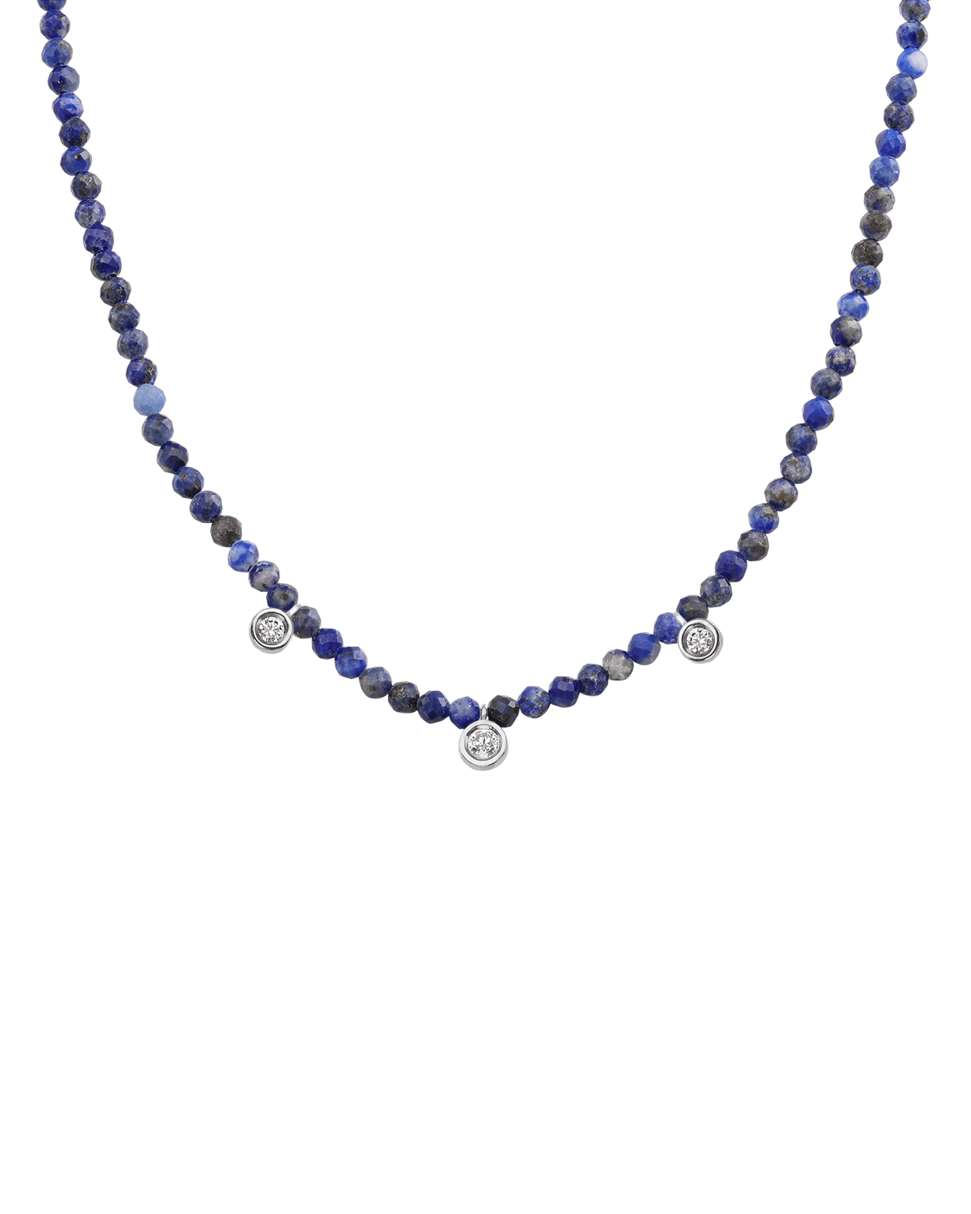 Colliers 3 Diamants & Pierres Précieuses - Or Blanc 14 carats Necklaces magal-dev Lapis bleu naturel 35cm - Ras de Cou 