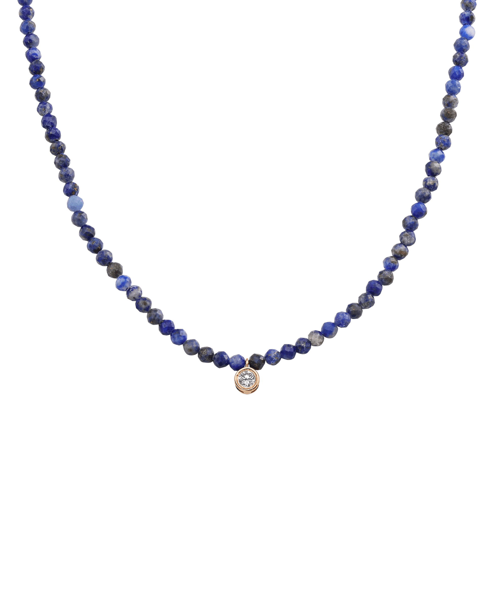 The Gemstone & Diamond Necklace - 14K Rose Gold Necklaces 14K Solid Gold Natural Blue Lapis Large: 0.1ct 14"