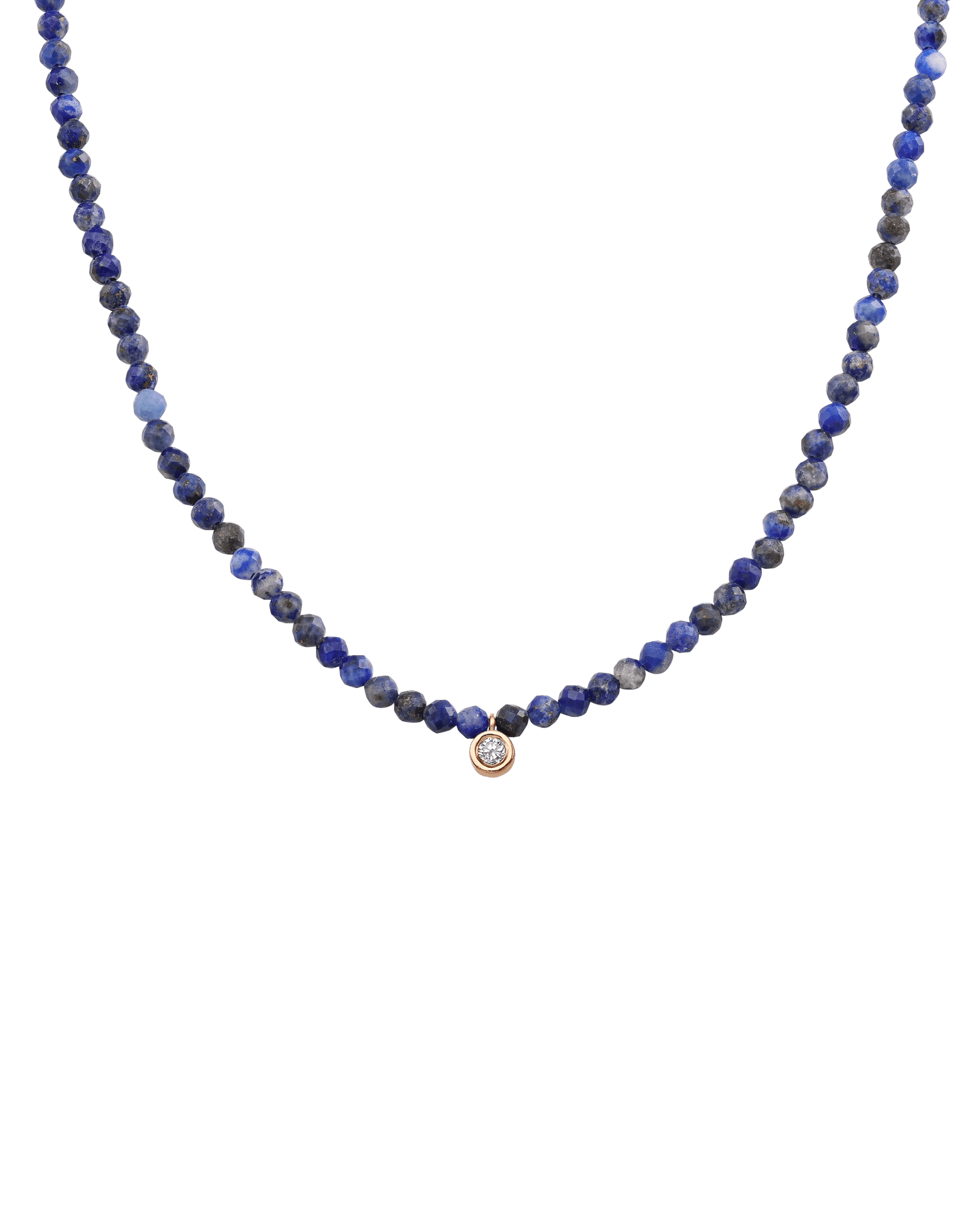The Gemstone & Diamond Necklace - 14K Rose Gold Necklaces 14K Solid Gold Natural Blue Lapis Medium: 0.04ct 14"