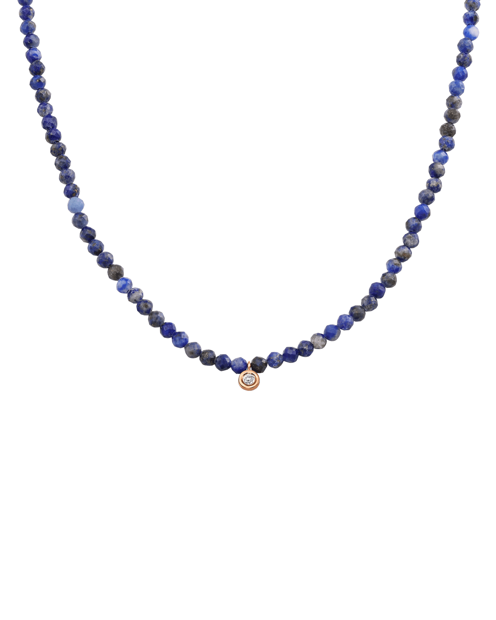 The Gemstone & Diamond Necklace - 14K Rose Gold Necklaces 14K Solid Gold Natural Blue Lapis Small: 0.03ct 14"