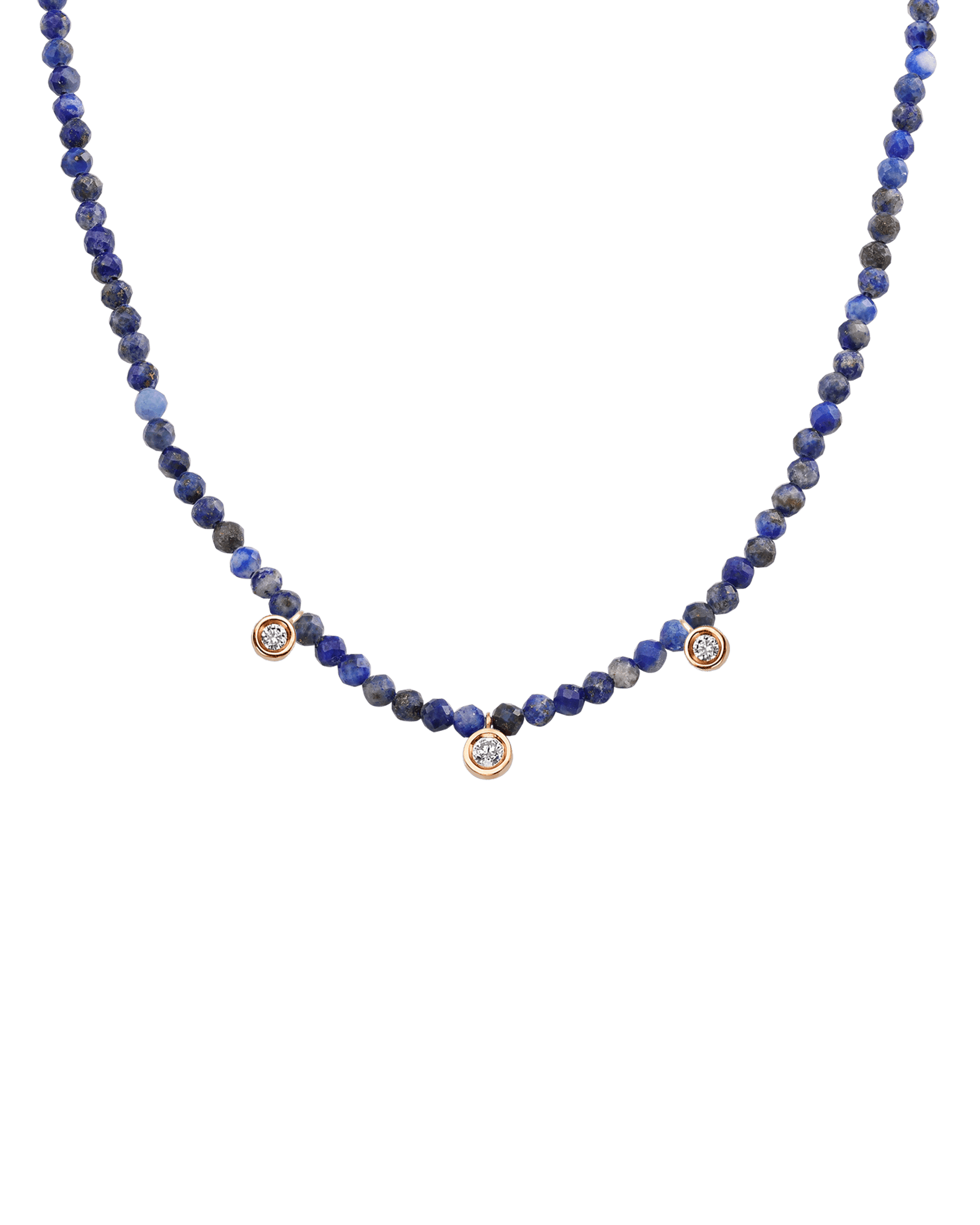Apatite Gemstone & Three diamonds Necklace - 14K Rose Gold Necklaces magal-dev Natural Blue Lapis 14" - Collar 