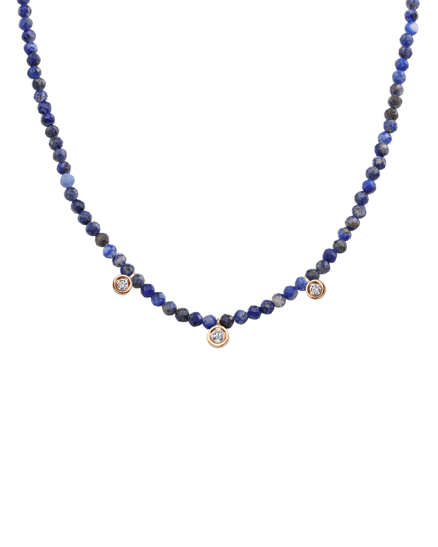 Colliers 3 Diamants & Pierres Précieuses - Or Rose 14 carats Necklaces magal-dev Lapis bleu naturel 35cm - Ras de Cou 