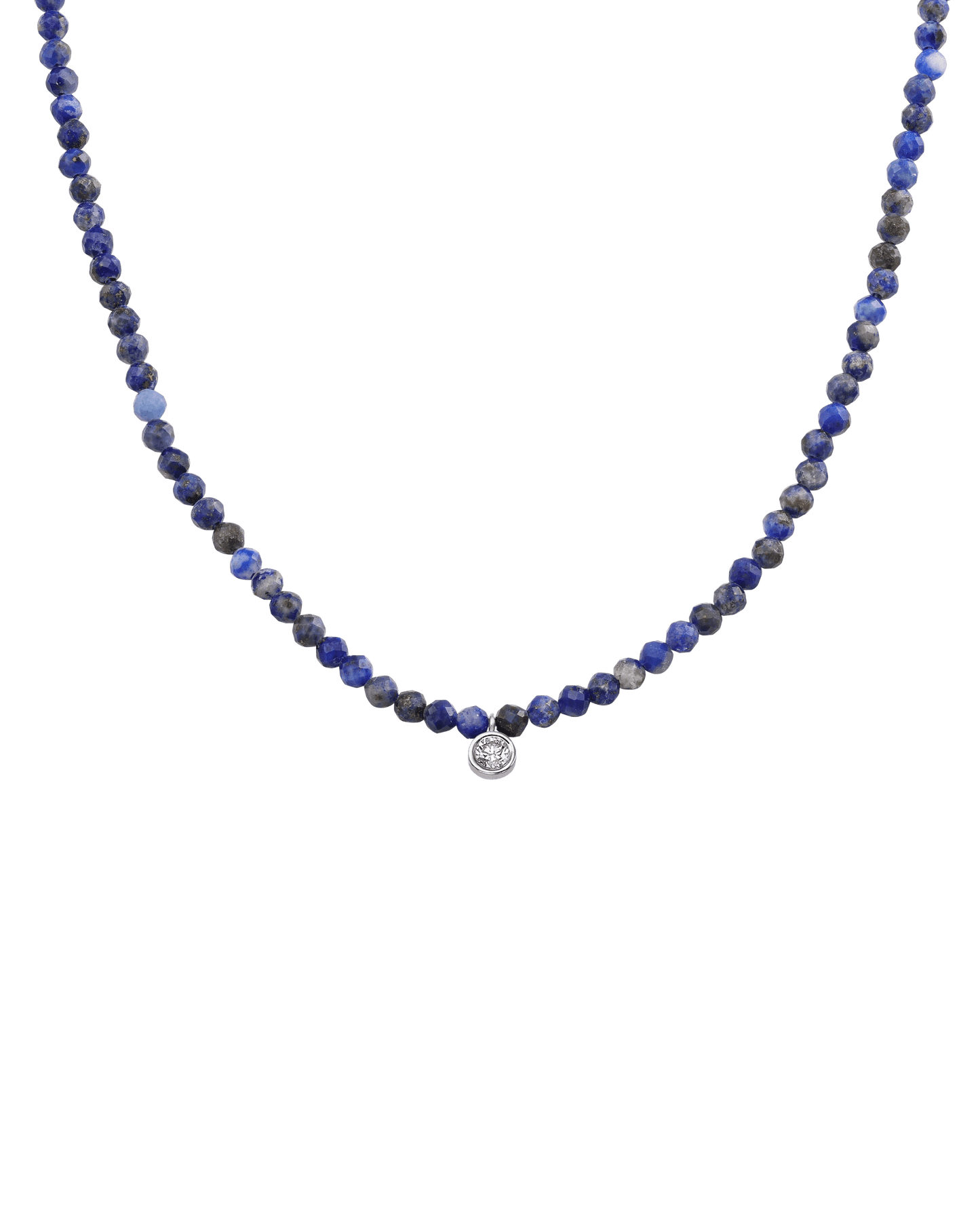 The Gemstone & Diamond Necklace - 14K White Gold Necklaces 14K Solid Gold Natural Blue Lapis Large: 0.1ct 14"