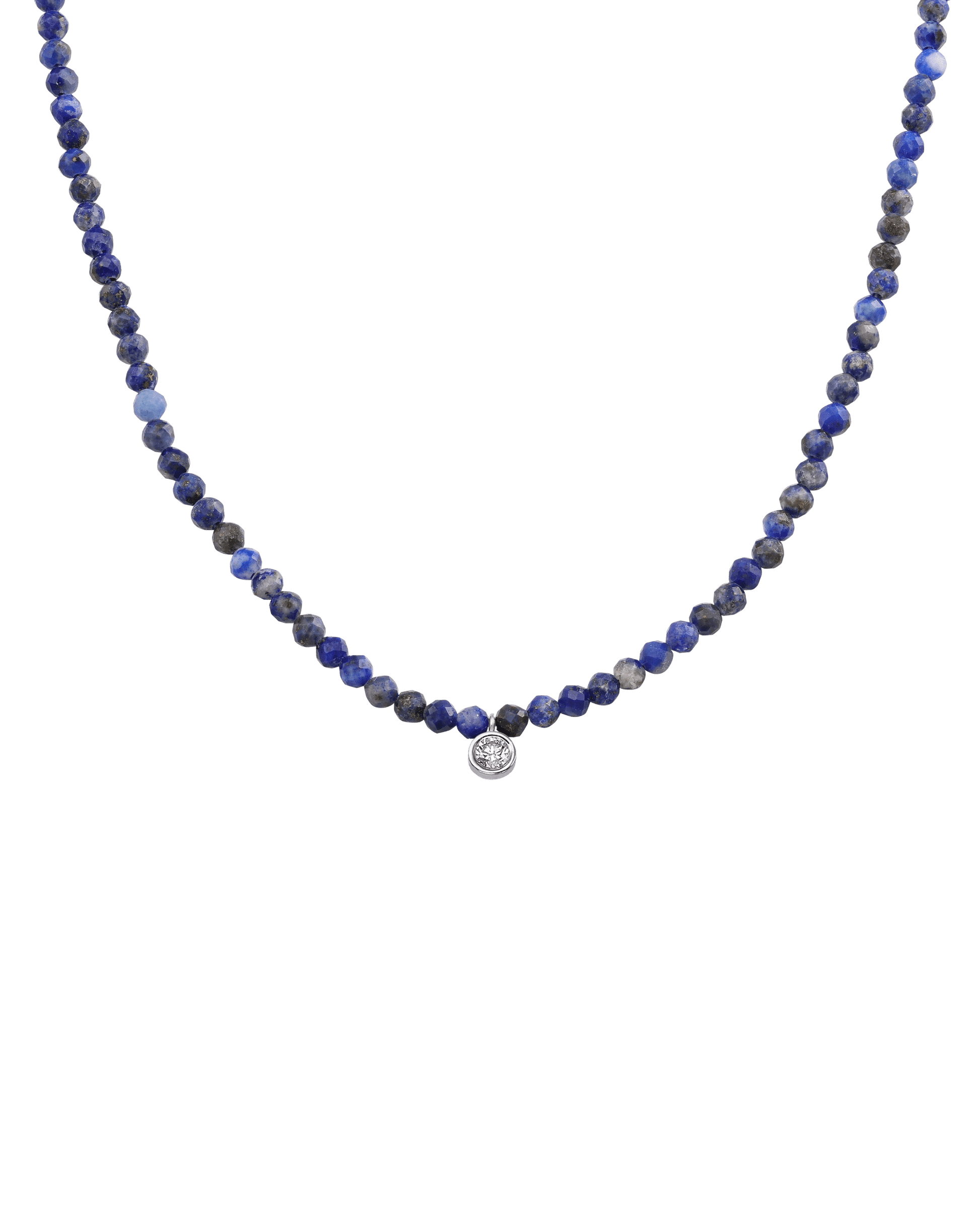 The Gemstone & Diamond Necklace - 14K White Gold Necklaces 14K Solid Gold Natural Blue Lapis Large: 0.1ct 14"