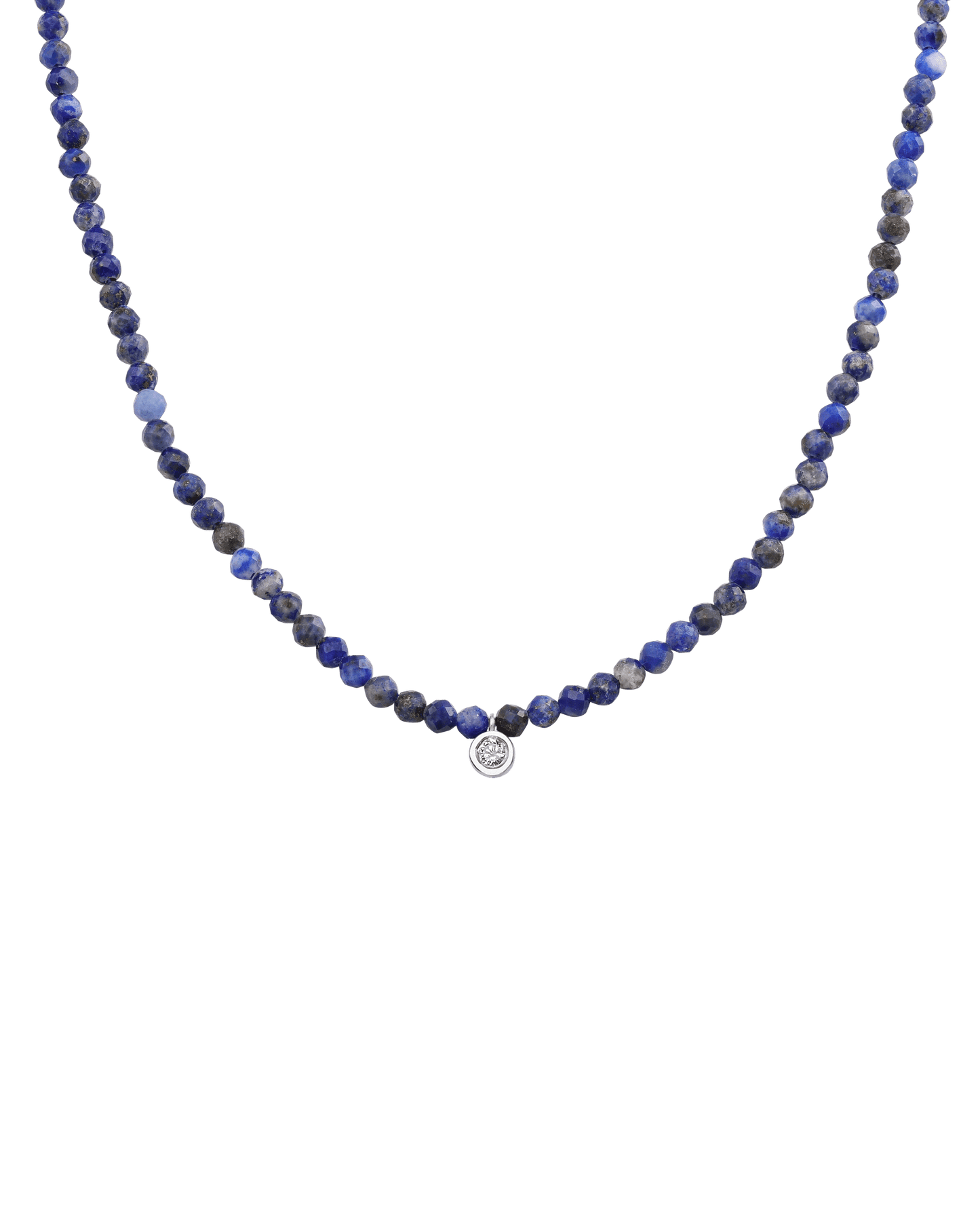 The Gemstone & Diamond Necklace - 14K White Gold Necklaces 14K Solid Gold Natural Blue Lapis Medium: 0.04ct 14"