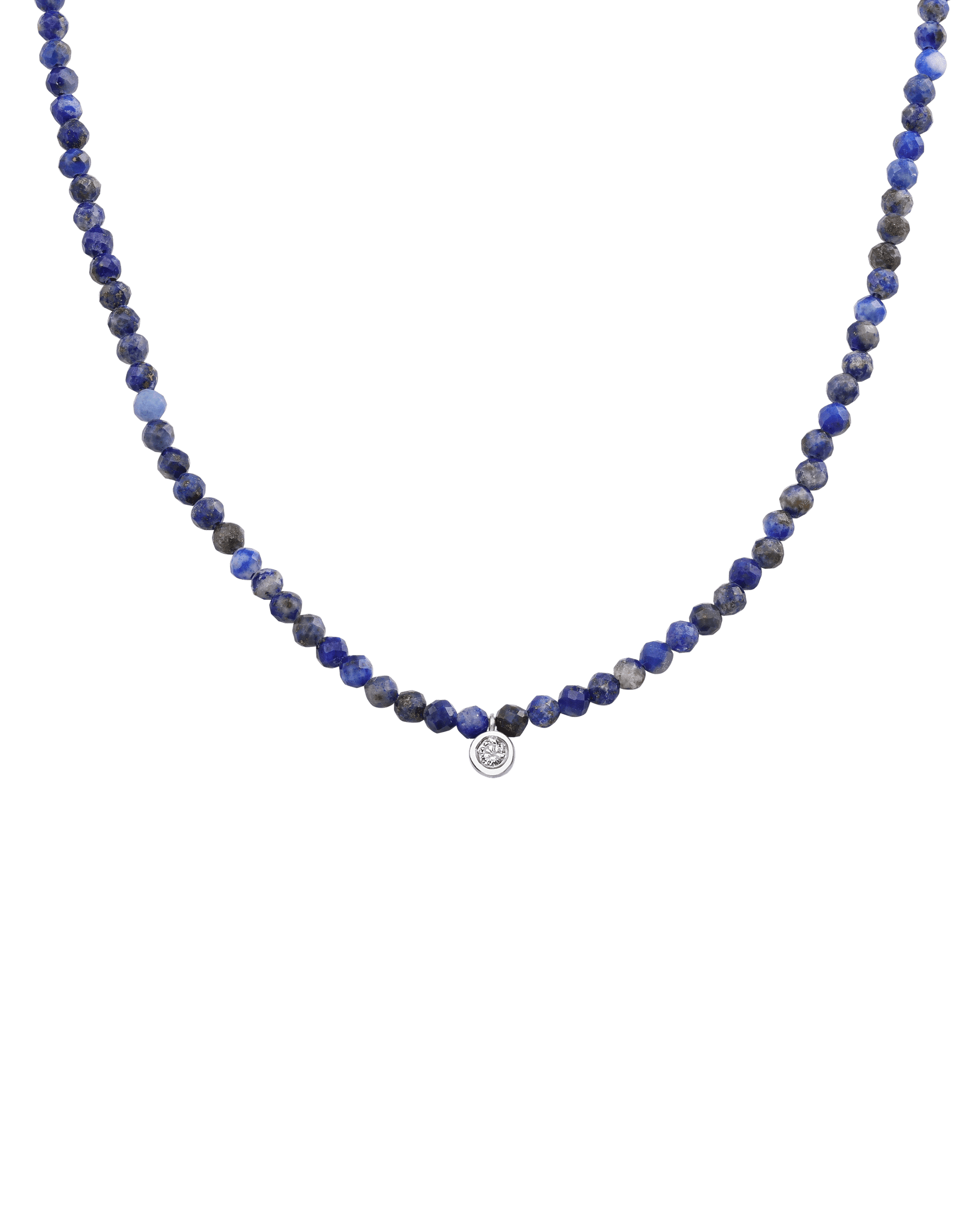 The Gemstone & Diamond Necklace - 14K White Gold Necklaces 14K Solid Gold Natural Blue Lapis Medium: 0.04ct 14"