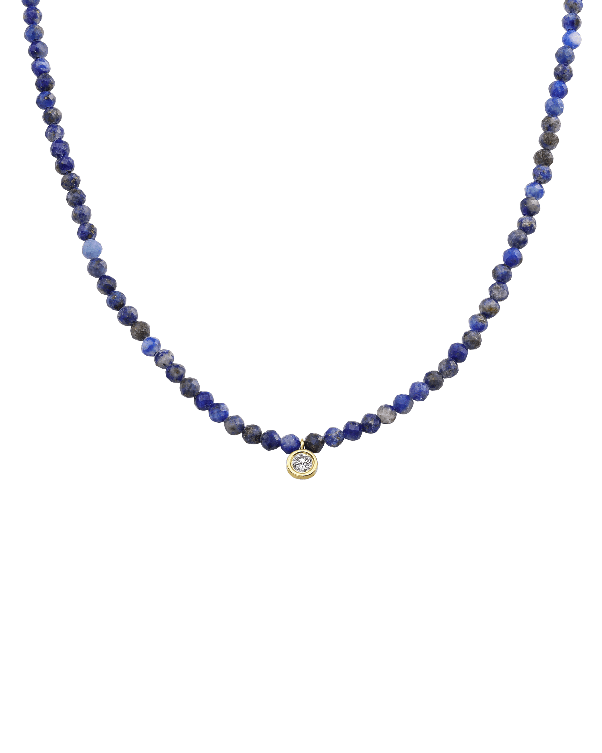 The Gemstone & Diamond Necklace - 14K Yellow Gold Necklaces 14K Solid Gold Natural Blue Lapis Large: 0.1ct 14"