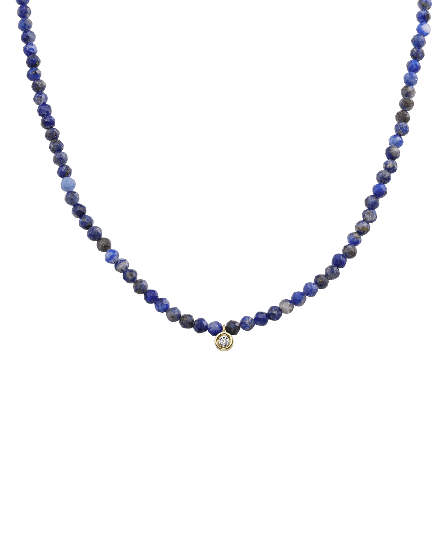 The Gemstone & Diamond Necklace - 14K Yellow Gold Necklaces 14K Solid Gold Natural Blue Lapis Small: 0.03ct 14"