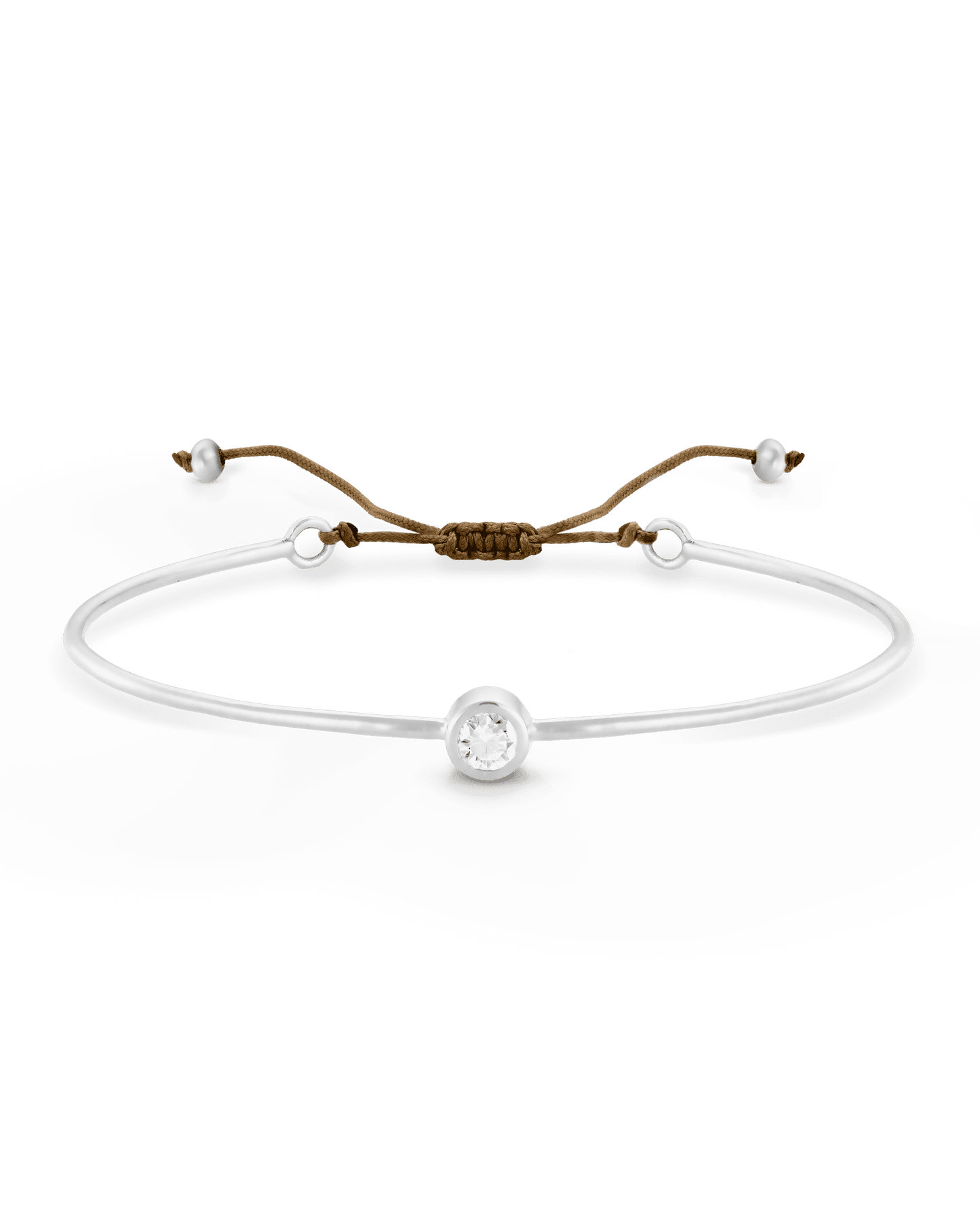 Bracelet Jonc Diamant et Cordon - Argent 925 Bracelets magal-dev Camel Small: 0.03 carats 12cm - 18cm (Poignet: Small - Medium)