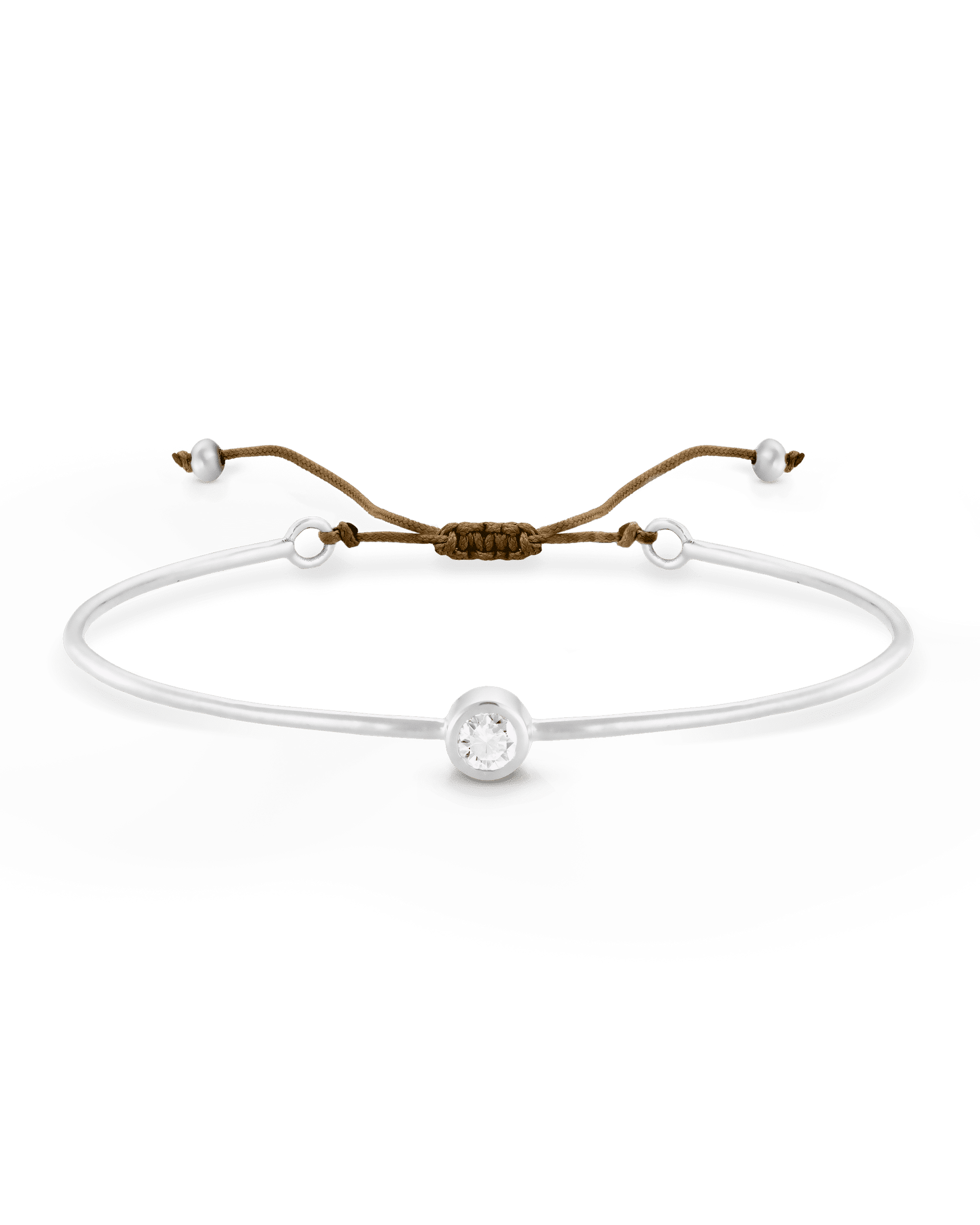 Bracelet Jonc Diamant et Cordon - Argent 925 Bracelets magal-dev Camel Small: 0.03 carats 12cm - 18cm (Poignet: Small - Medium)