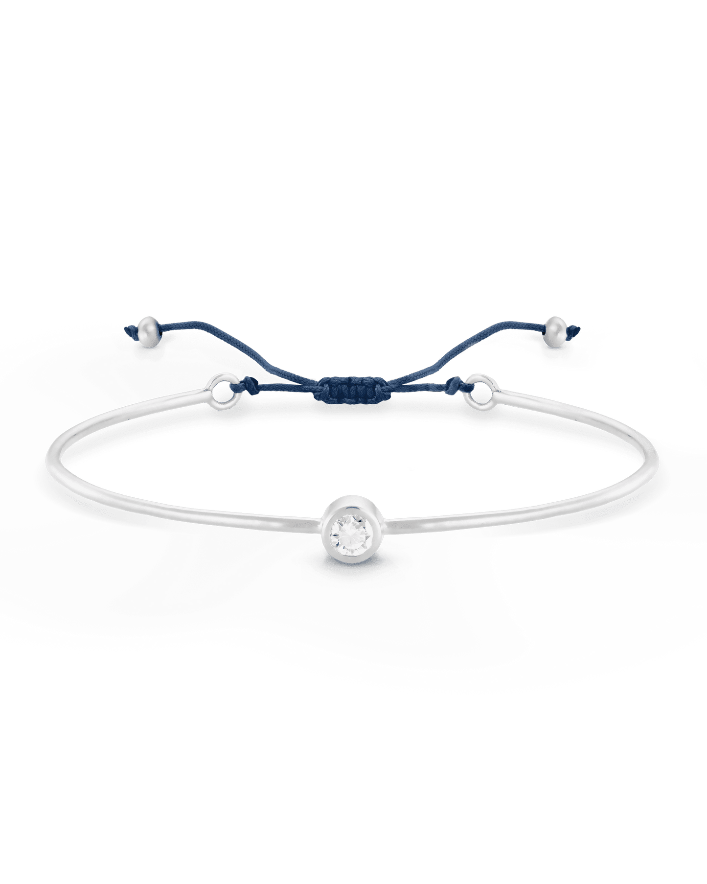 Bracelet Jonc Diamant et Cordon - Argent 925 Bracelets magal-dev Bleu Indigo Small: 0.03 carats 12cm - 18cm (Poignet: Small - Medium)