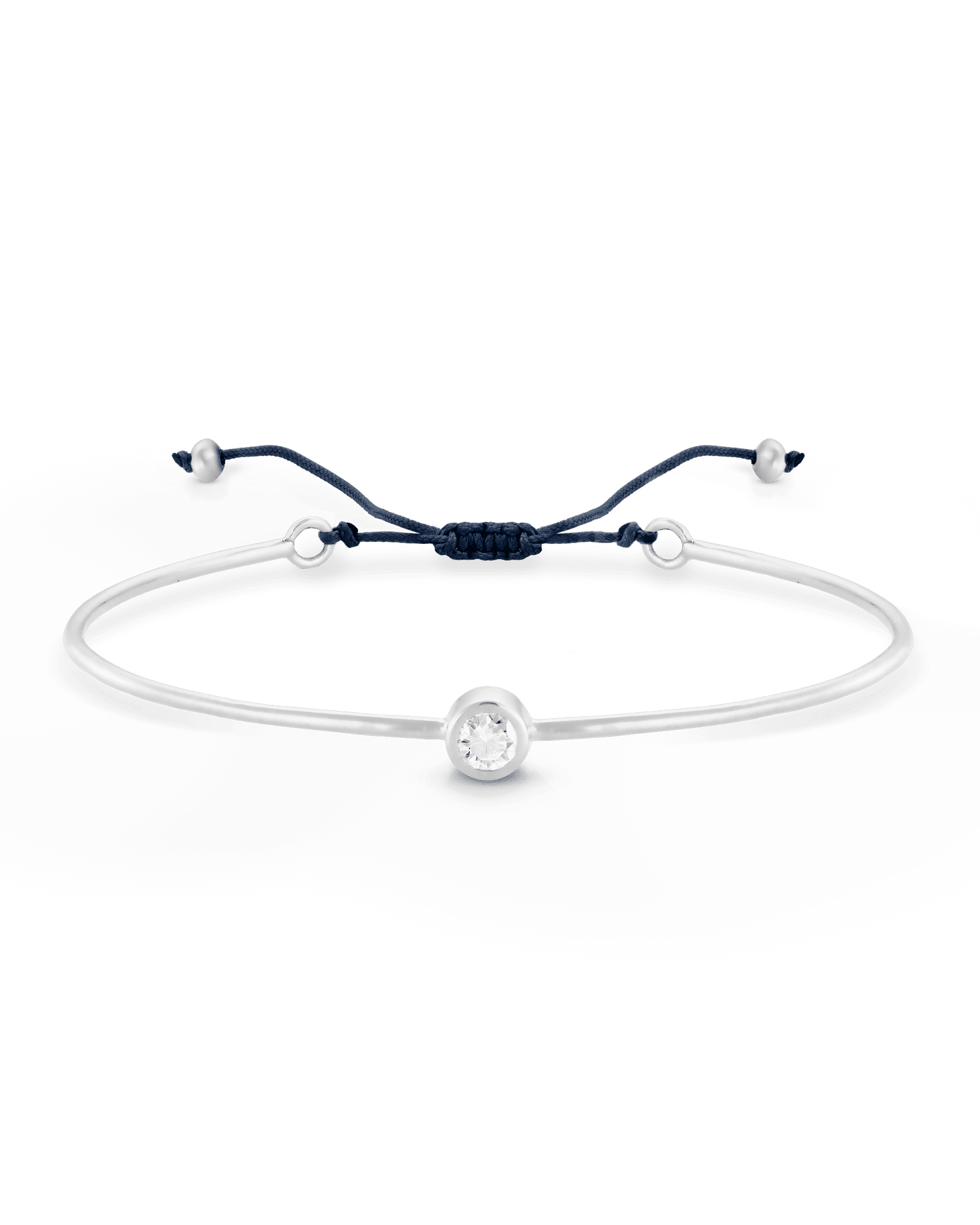 Bracelet Jonc Diamant et Cordon - Argent 925 Bracelets magal-dev Bleu Marine Small: 0.03 carats 12cm - 18cm (Poignet: Small - Medium)