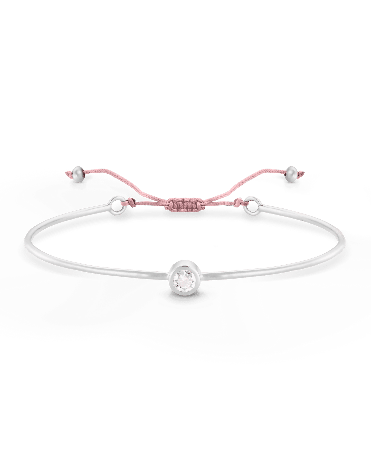 Bracelet Jonc Diamant et Cordon - Argent 925 Bracelets magal-dev Rose Pale Small: 0.03 carats 12cm - 18cm (Poignet: Small - Medium)