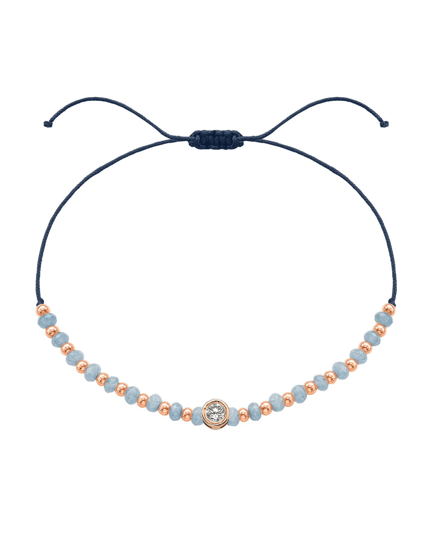 Celestite Gemstone String of Love Bracelet for Mindfulness - 14K Rose Gold Bracelets 14K Solid Gold Navy Blue Large: 0.1ct 