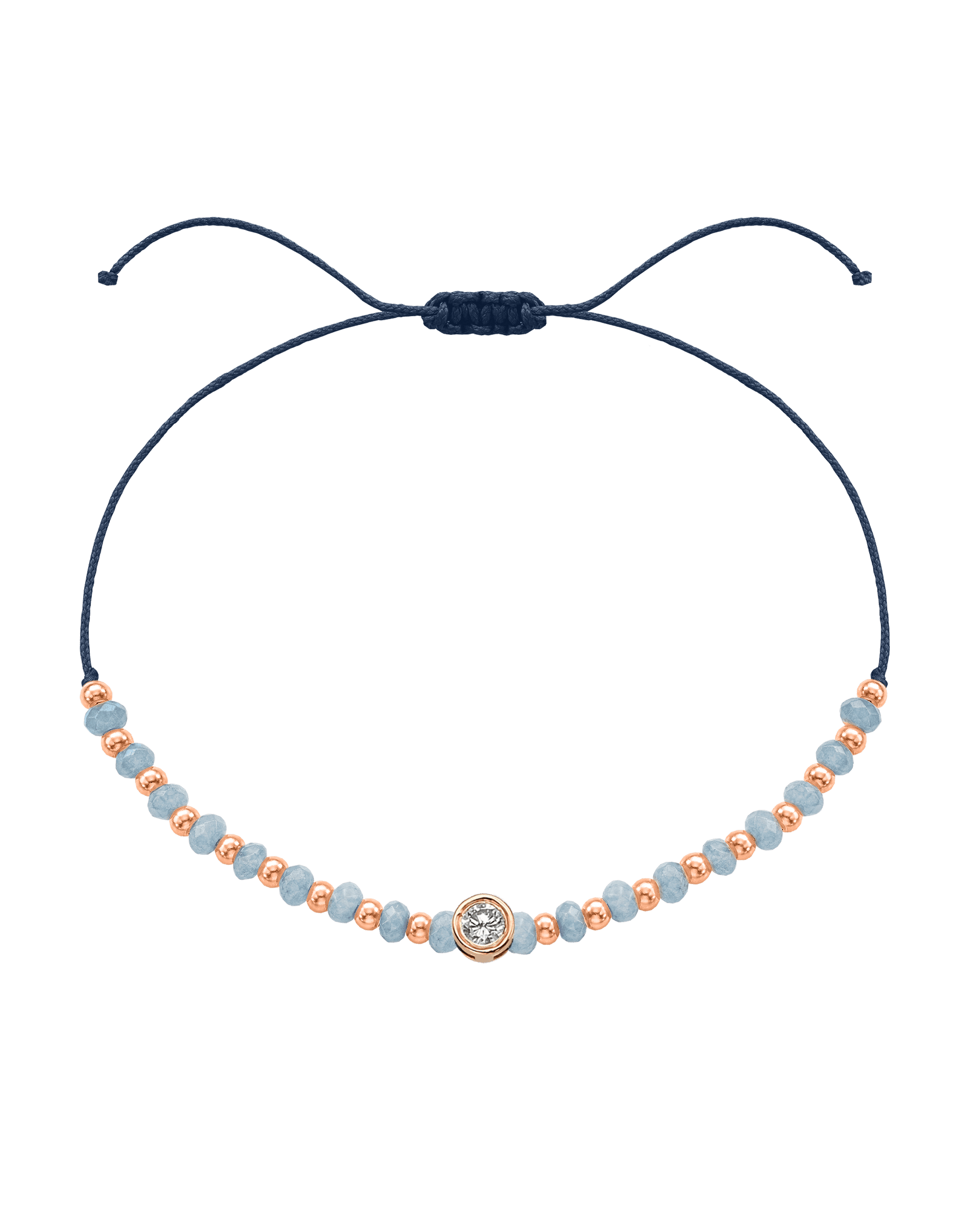 Celestite Gemstone String of Love Bracelet for Mindfulness - 14K Rose Gold Bracelets 14K Solid Gold Navy Blue Large: 0.1ct 
