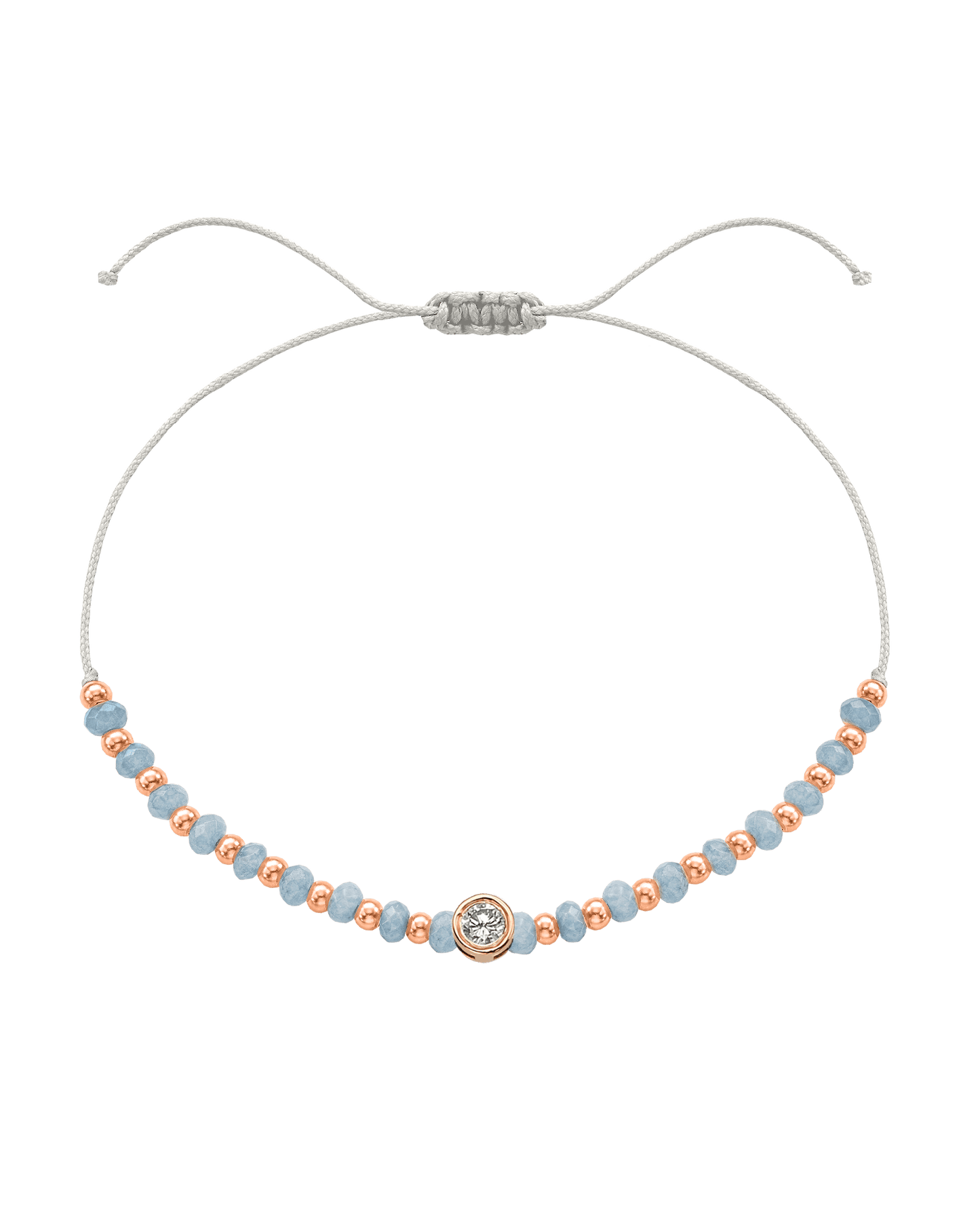 Celestite Gemstone String of Love Bracelet for Mindfulness - 14K Rose Gold Bracelets 14K Solid Gold Pearl Large: 0.1ct 