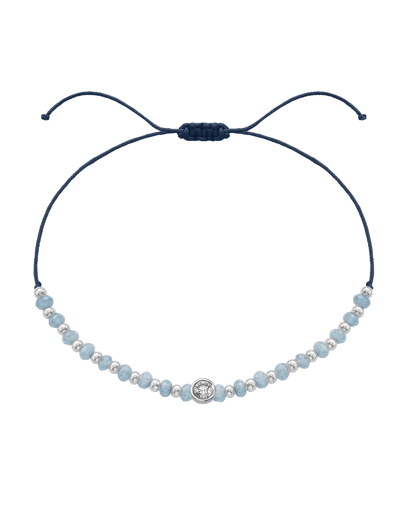 Celestite Gemstone String of Love Bracelet for Mindfulness - 14K White Gold Bracelets 14K Solid Gold Navy Blue Large: 0.1ct 