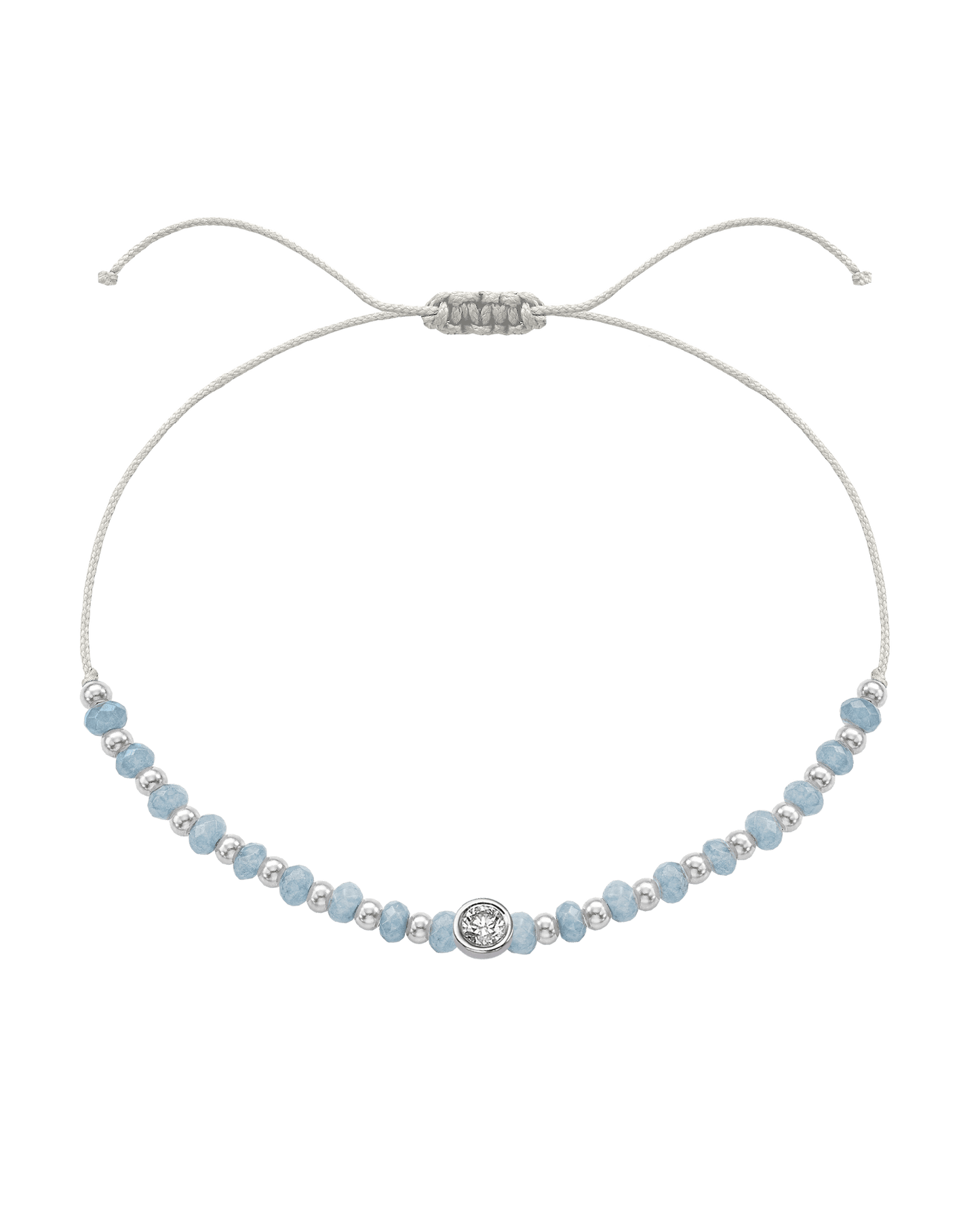 Celestite Gemstone String of Love Bracelet for Mindfulness - 14K White Gold Bracelets 14K Solid Gold Pearl Large: 0.1ct 