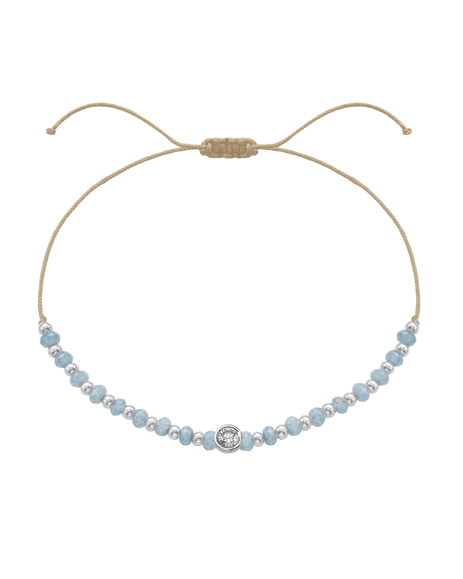 Celestite Gemstone String of Love Bracelet for Mindfulness - 14K White Gold Bracelets 14K Solid Gold Beige Large: 0.1ct 