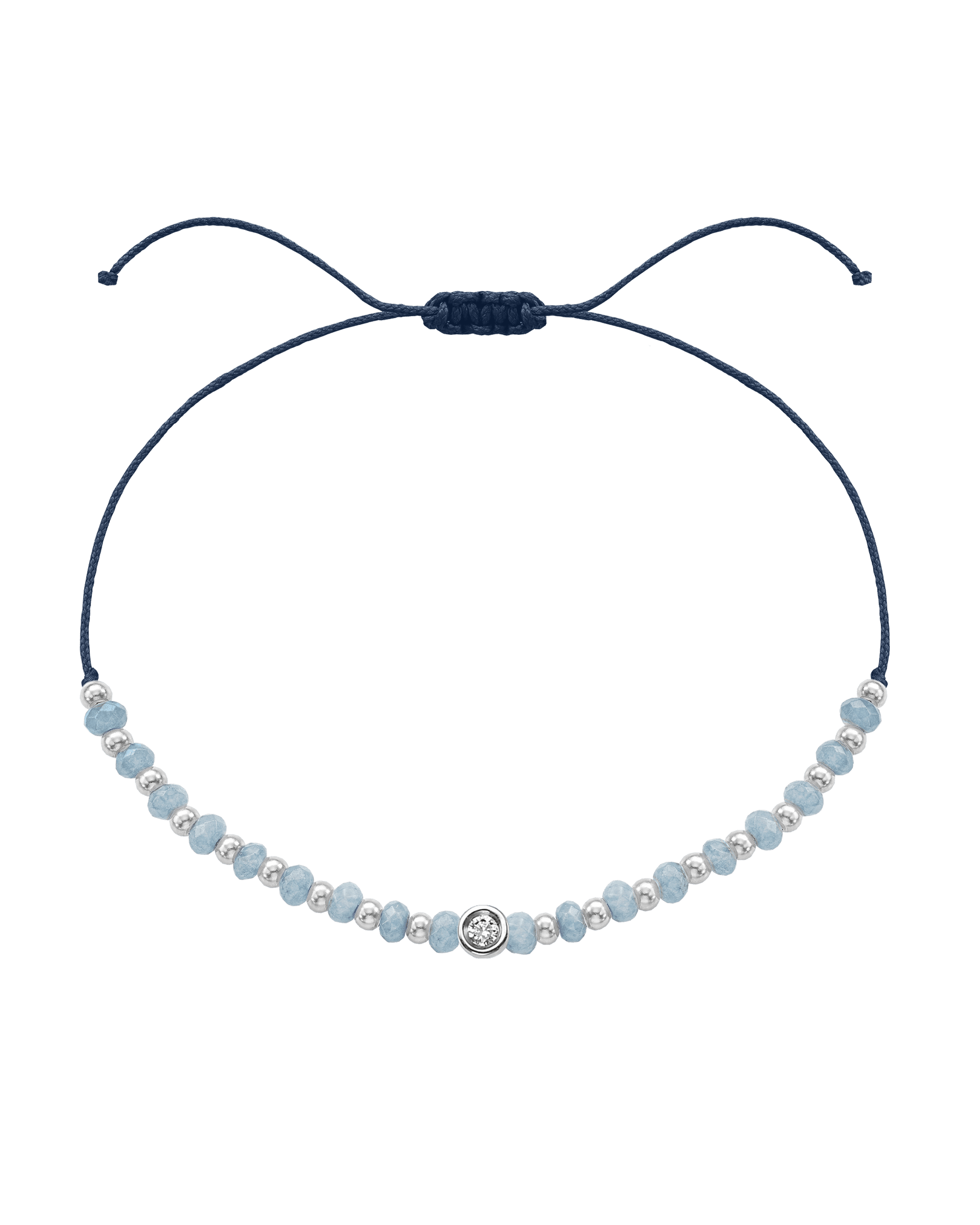 Celestite Gemstone String of Love Bracelet for Mindfulness - 14K White Gold Bracelets 14K Solid Gold Navy Blue Small: 0.03ct 