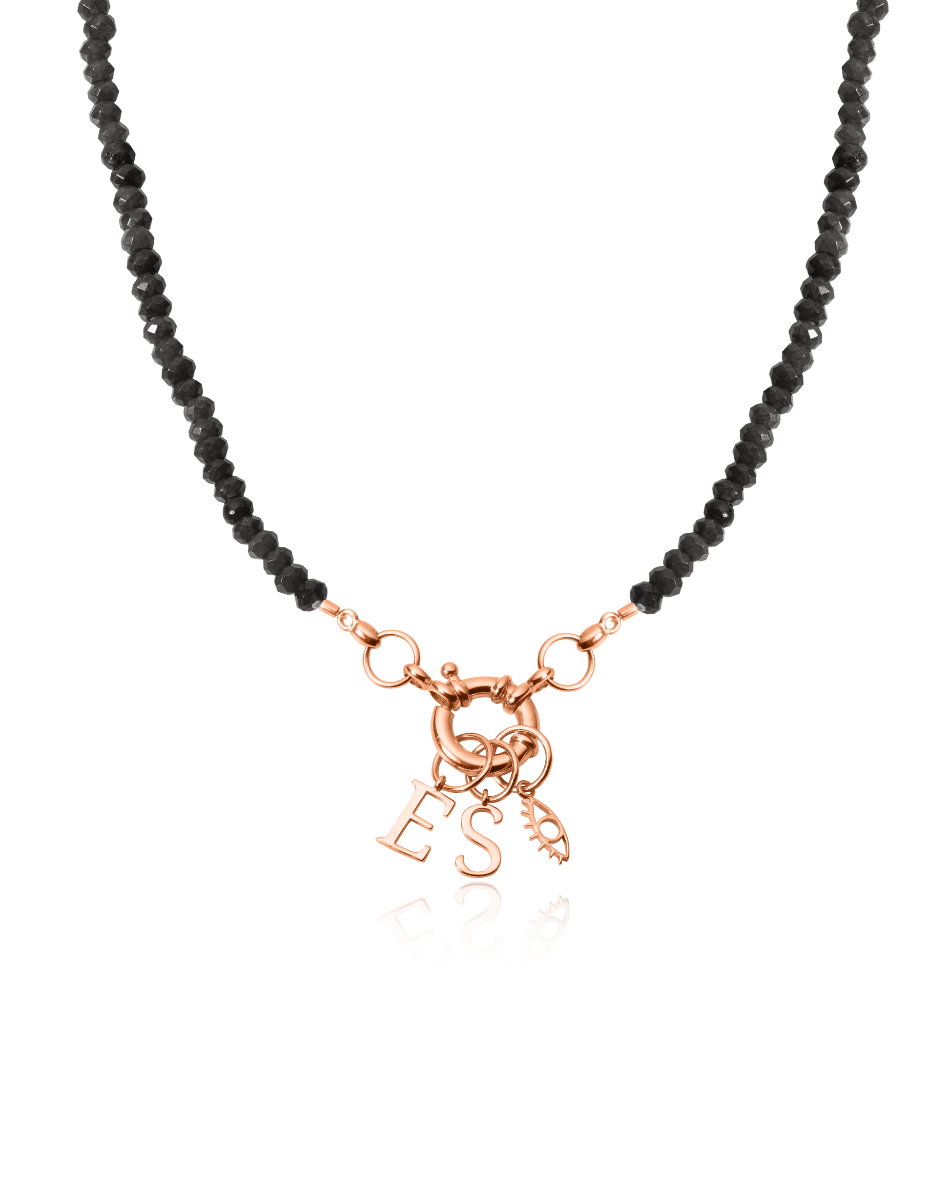 Pearl Charm Lock Necklace - 18K Rose Vermeil Necklaces magal-dev Glass Beads Black Spinnel 1 Charm 16"