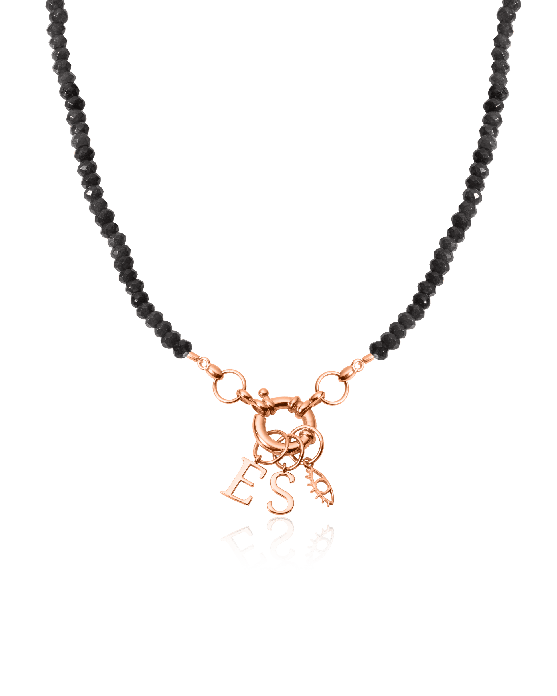 Collier Pendentif Cadenas - Or Rose Plaqué 18 carats Necklaces magal-dev Perles de verre Spinelle Noir 1 Pendentif 40cm