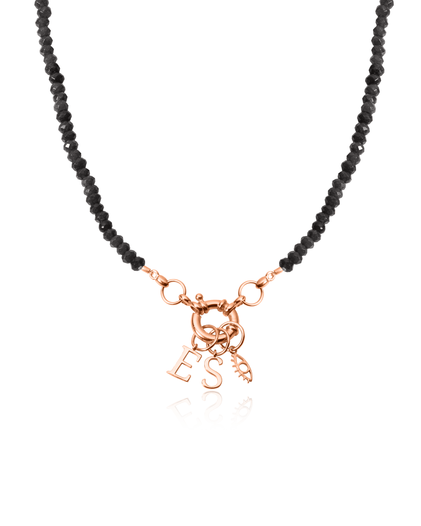 Green Jade Charm Lock Necklace - 18K Rose Vermeil Necklaces magal-dev Glass Beads Black Spinnel 1 Charm 16"