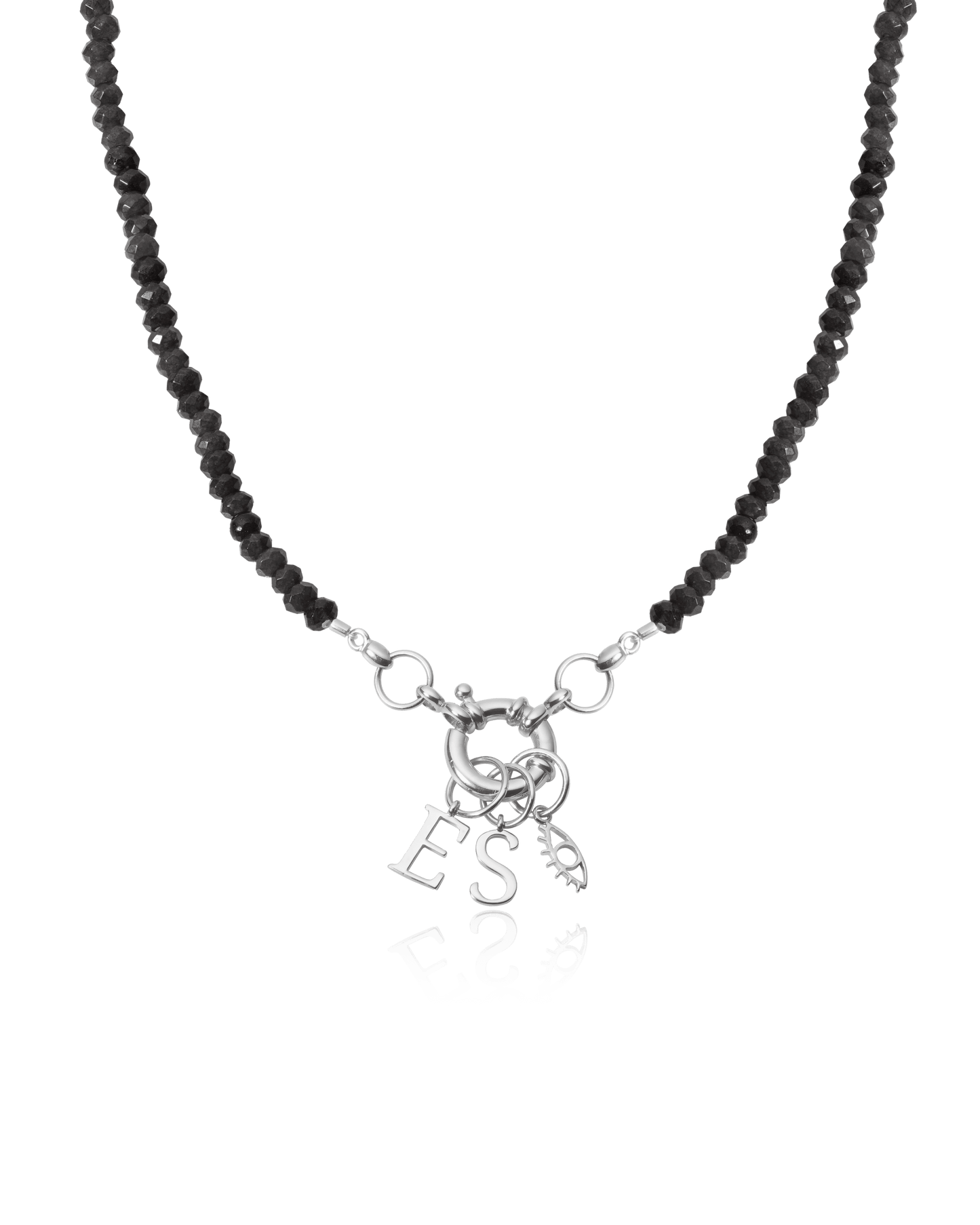 Green Jade Charm Lock Necklace - 925 Sterling Silver Necklaces magal-dev Glass Beads Black Spinnel 1 Charm 16"