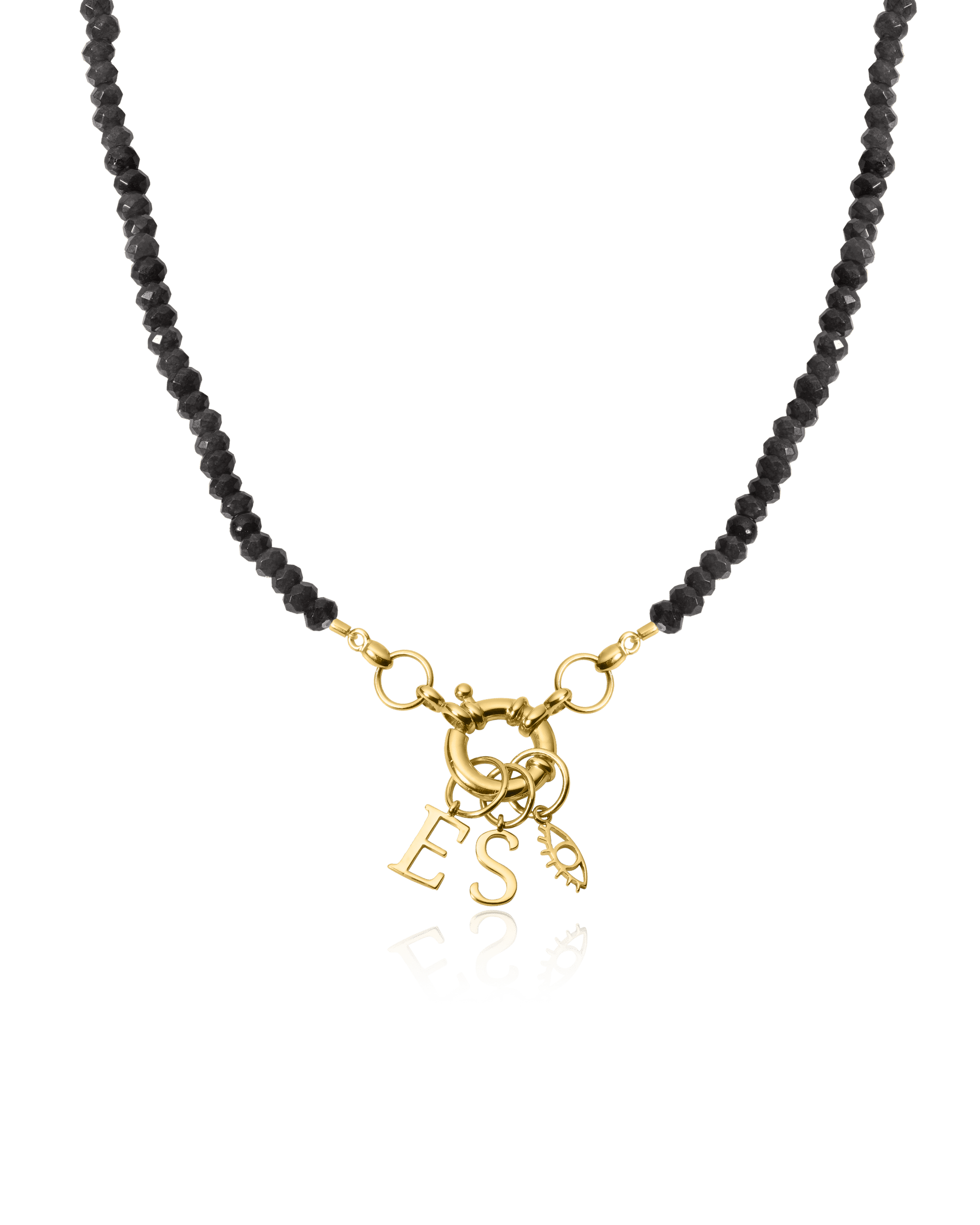 Black Spinnel Charm Lock Necklace - 18K Gold Vermeil Necklaces magal-dev Glass Beads Black Spinnel 1 Charm 16"