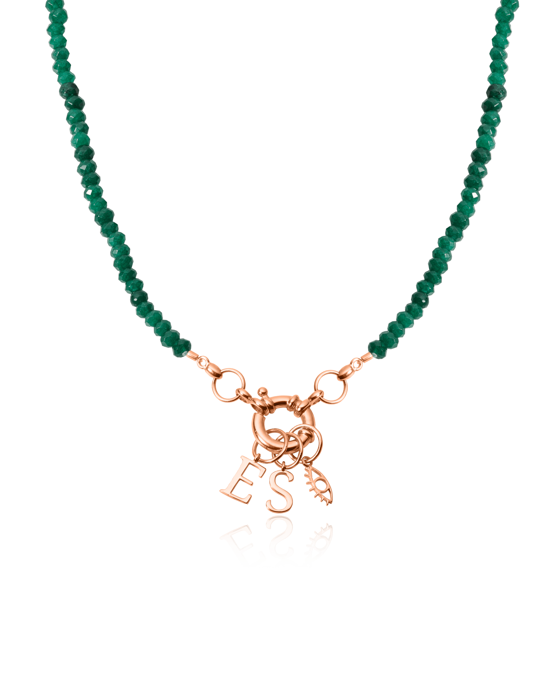 Pearl Charm Lock Necklace - 18K Rose Vermeil Necklaces magal-dev Green Jade Gemstones 1 Charm 16"