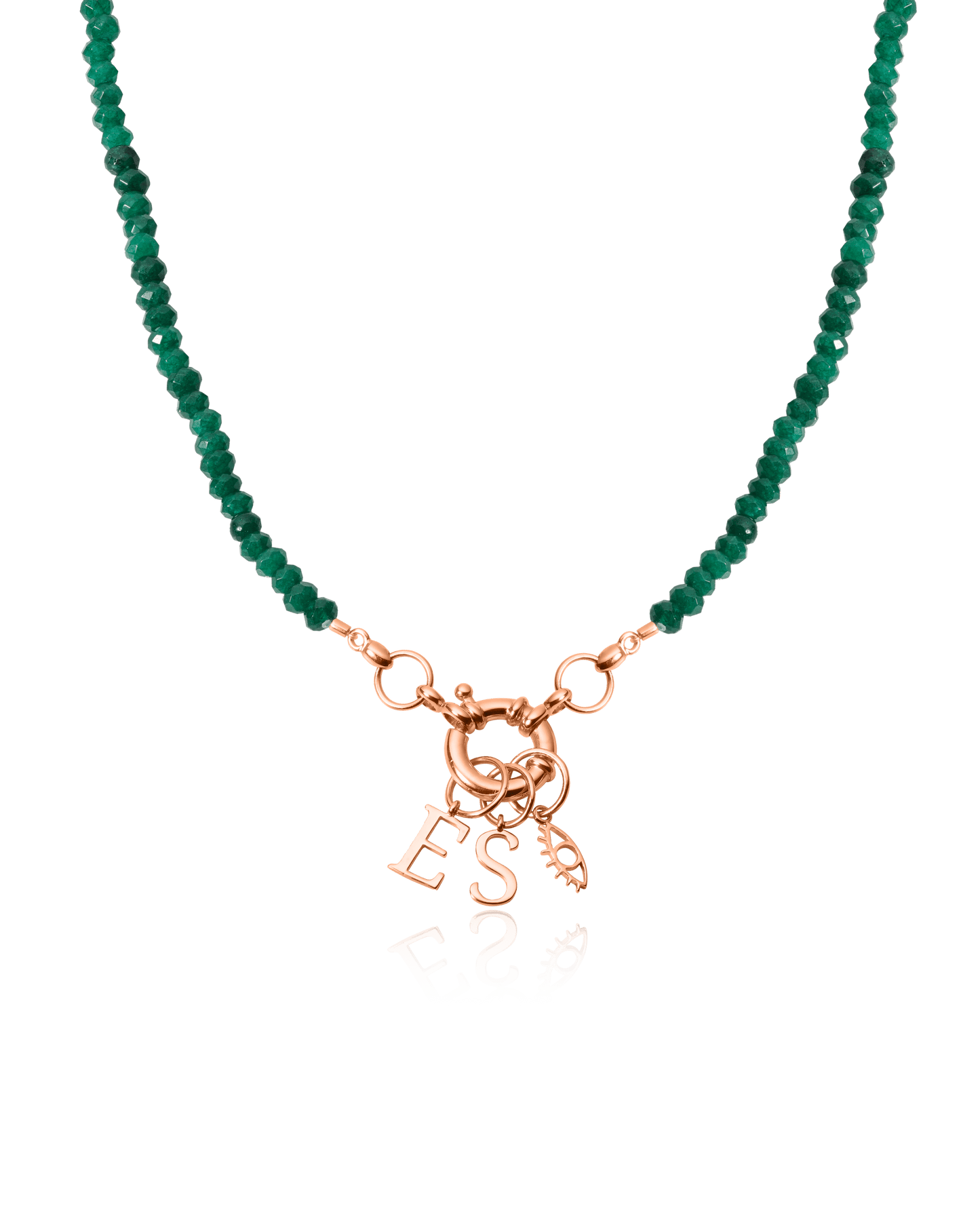 Black Spinnel Charm Lock Necklace - 18K Rose Vermeil Necklaces magal-dev Green Jade Gemstones 1 Charm 16"