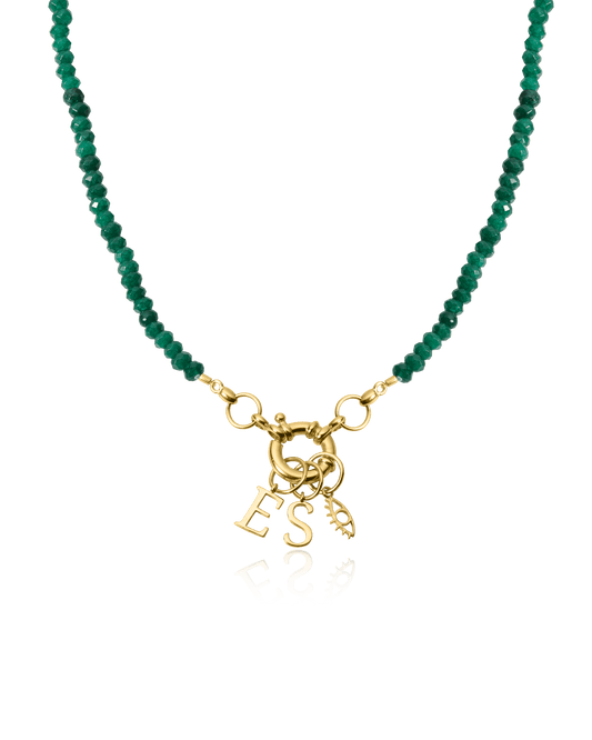 Green Jade Charm Lock Necklace - 18K Gold Vermeil Necklaces magal-dev Green Jade Gemstones 1 Charm 16"