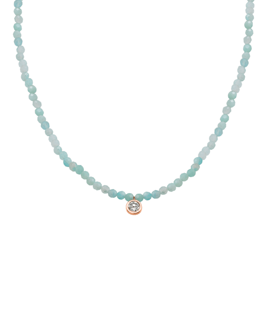 Apatite Gemstone & Diamond Necklace - 14K Rose Gold Necklaces 14K Solid Gold Natural Apatite Extra Large: 0.20ct 14"