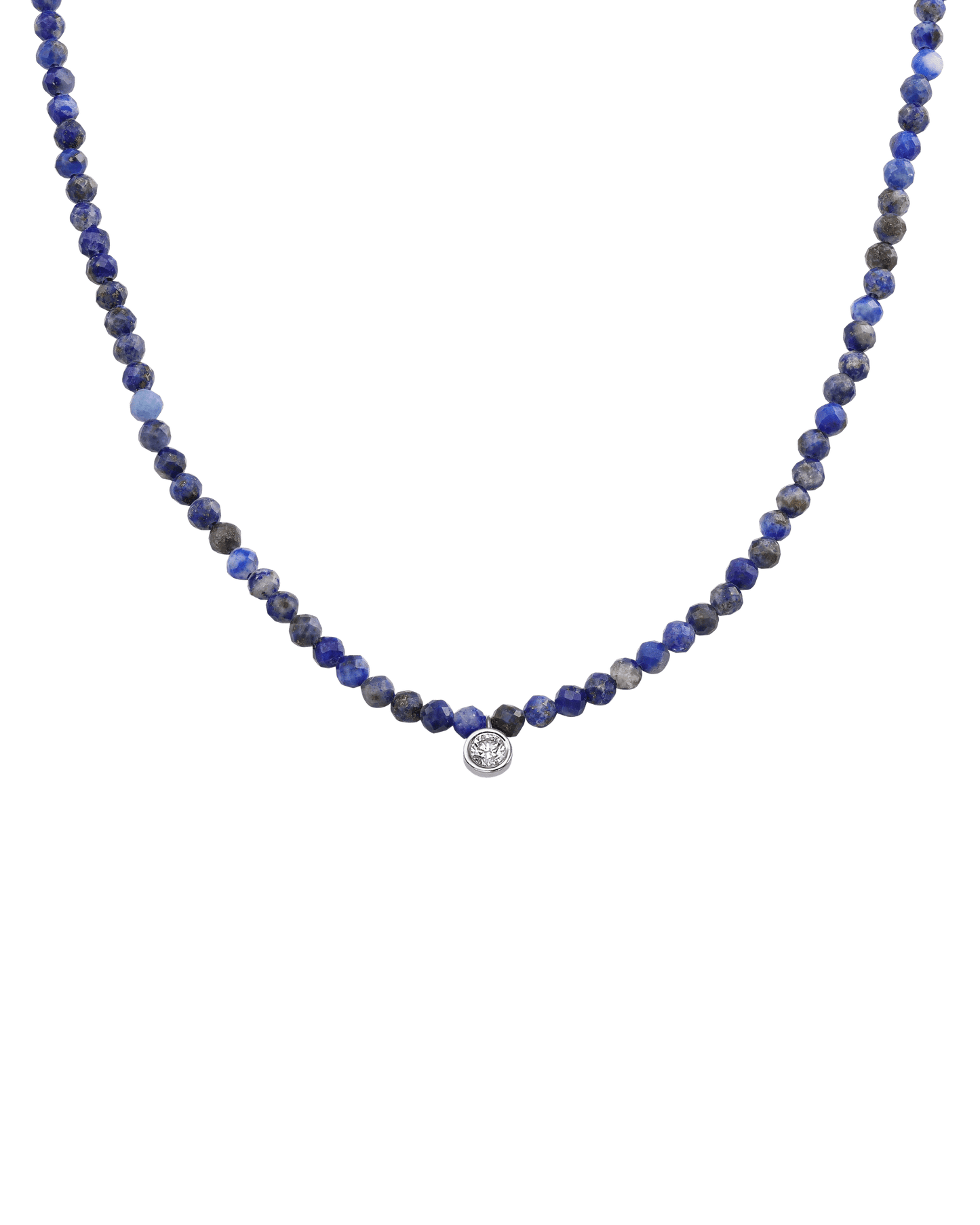 Apatite Gemstone & Diamond Necklace - 14K White Gold Necklaces 14K Solid Gold Natural Blue Lapis Large: 0.10ct 14"