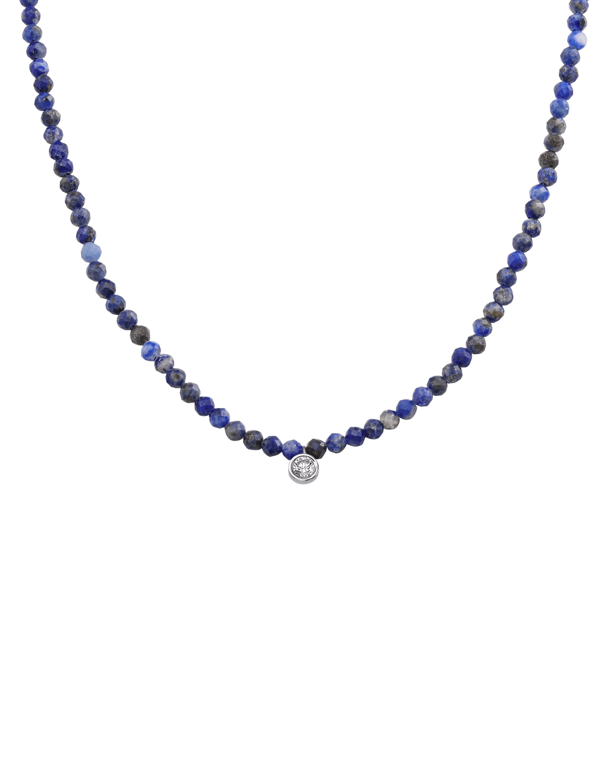 Apatite Gemstone & Diamond Necklace - 14K White Gold Necklaces 14K Solid Gold Natural Blue Lapis Large: 0.10ct 14"