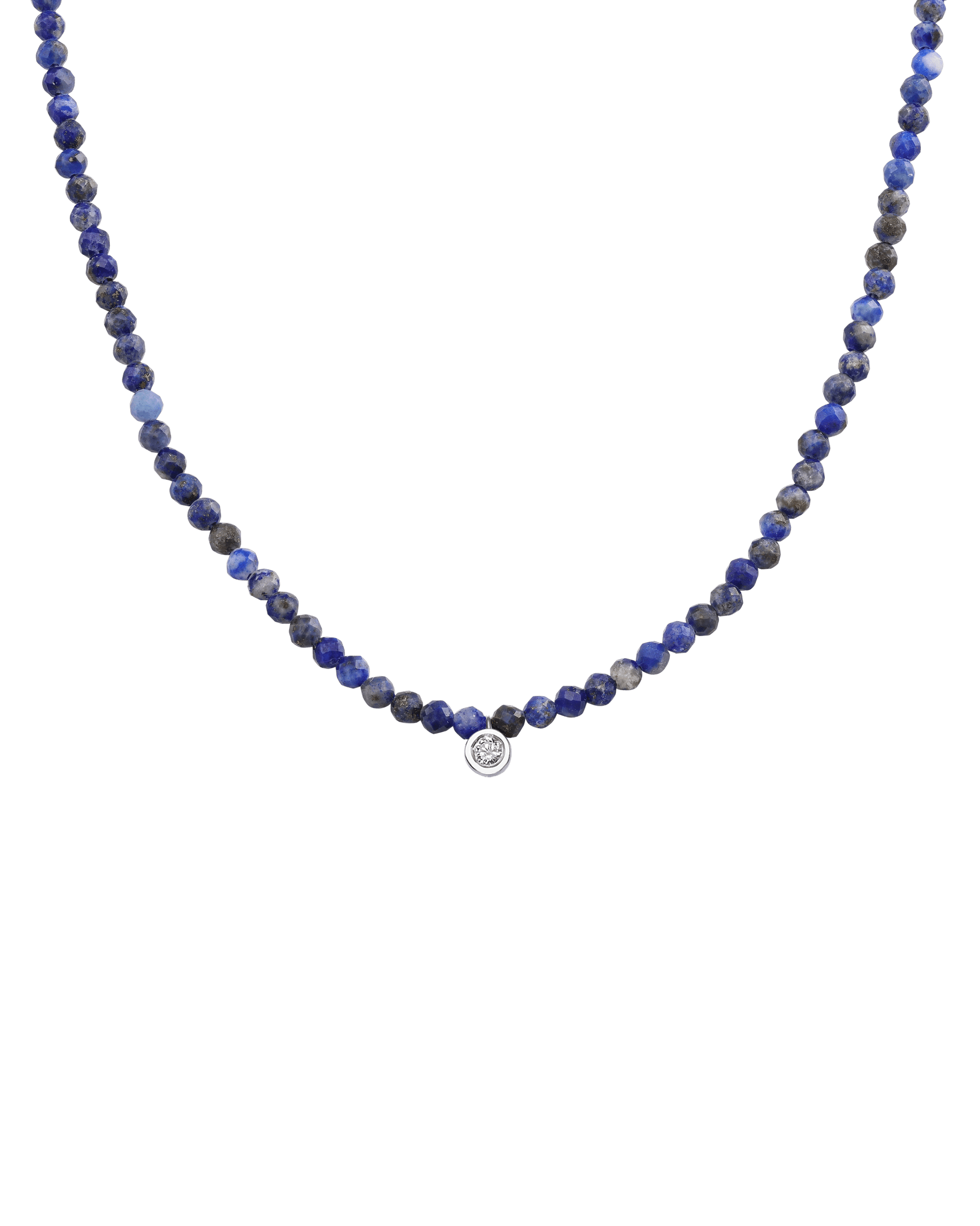 Apatite Gemstone & Diamond Necklace - 14K White Gold Necklaces 14K Solid Gold Natural Blue Lapis Medium: 0.05ct 14"