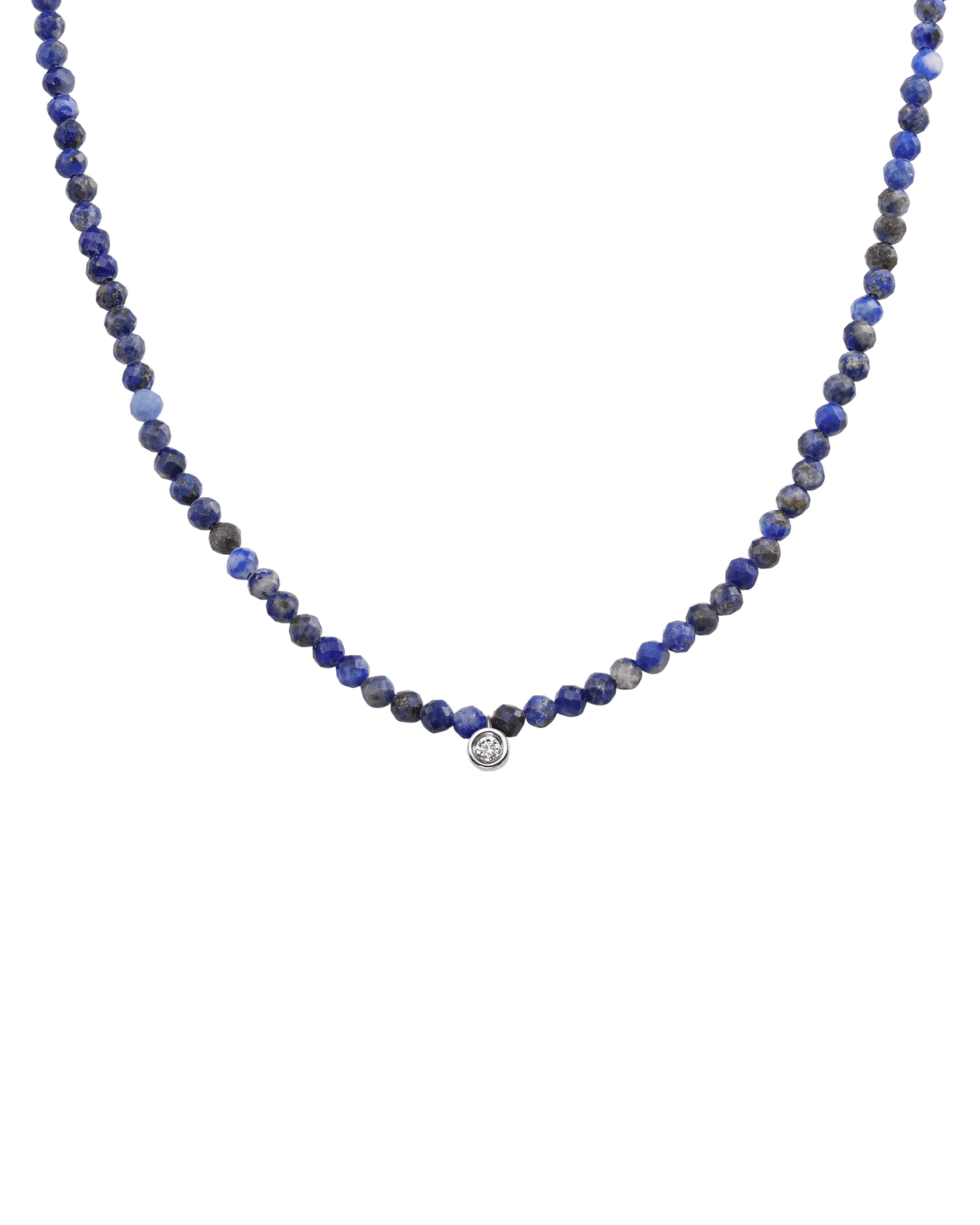 Apatite Gemstone & Diamond Necklace - 14K White Gold Necklaces 14K Solid Gold Natural Blue Lapis Small: 0.03ct 14"