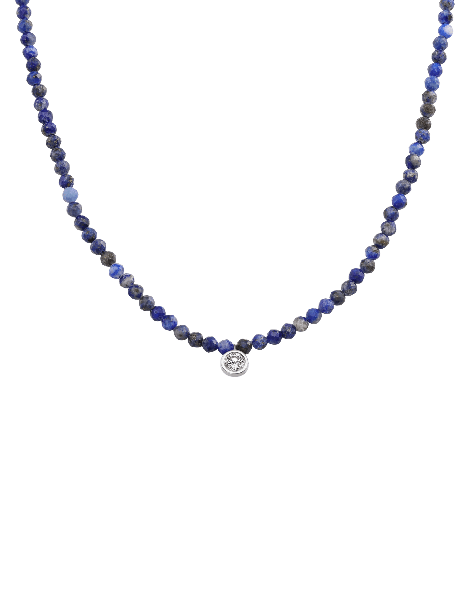 Apatite Gemstone & Diamond Necklace - 14K White Gold Necklaces 14K Solid Gold Natural Blue Lapis Extra Large: 0.20ct 14"