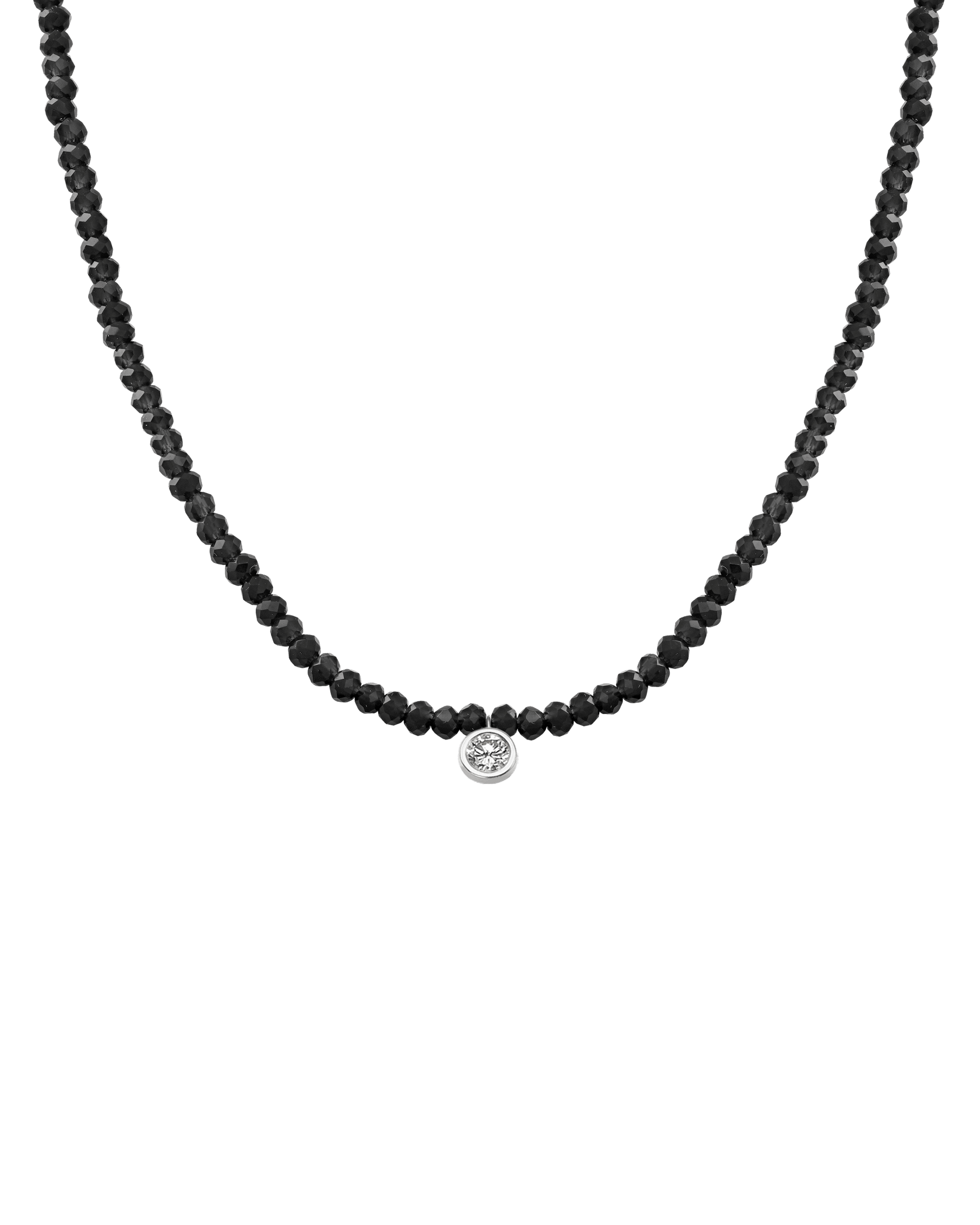 Apatite Gemstone & Diamond Necklace - 14K White Gold Necklaces 14K Solid Gold Glass Beads Black Spinnel Extra Large: 0.20ct 14"