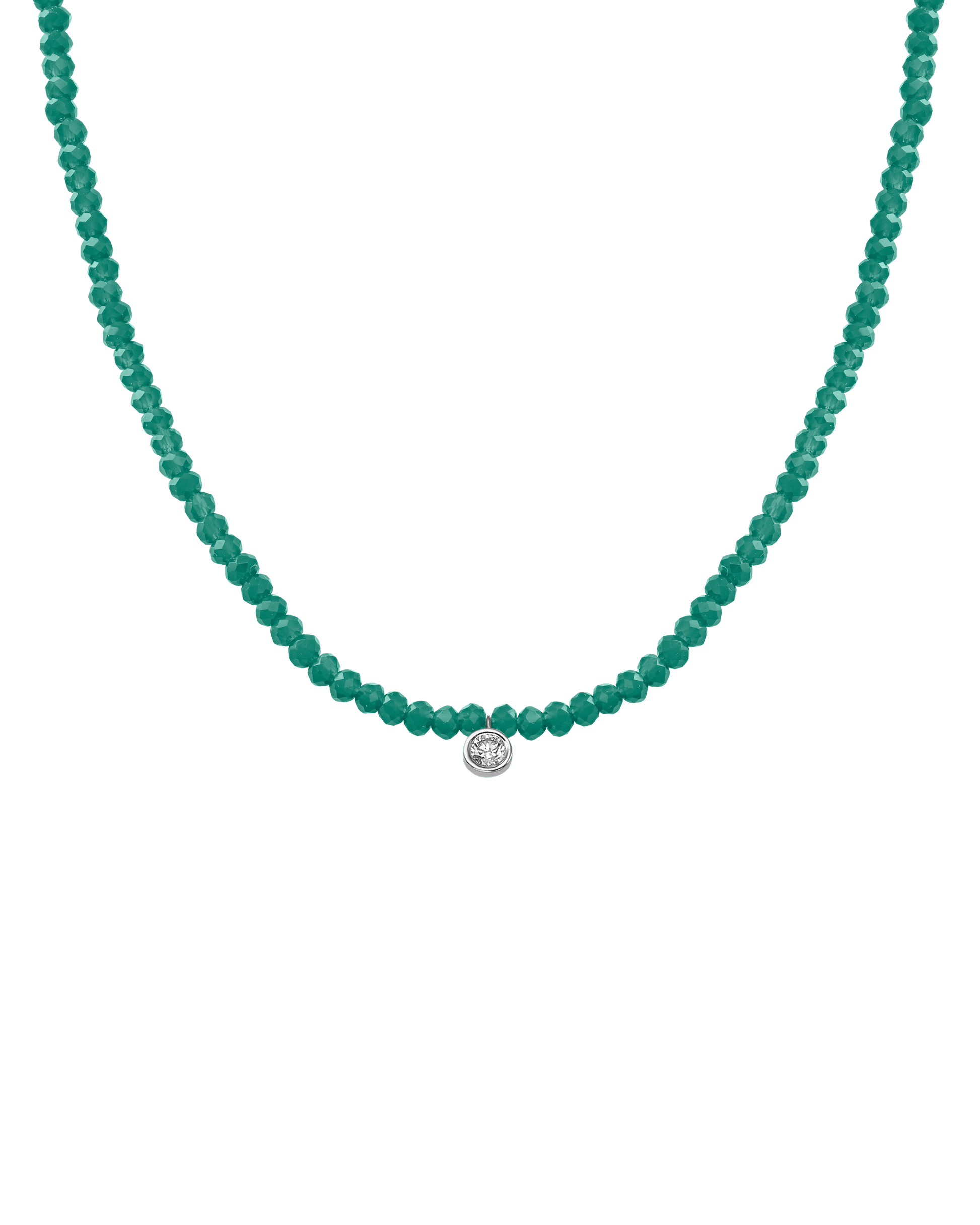 Apatite Gemstone & Diamond Necklace - 14K White Gold Necklaces 14K Solid Gold Natural Emerald Large: 0.10ct 14"