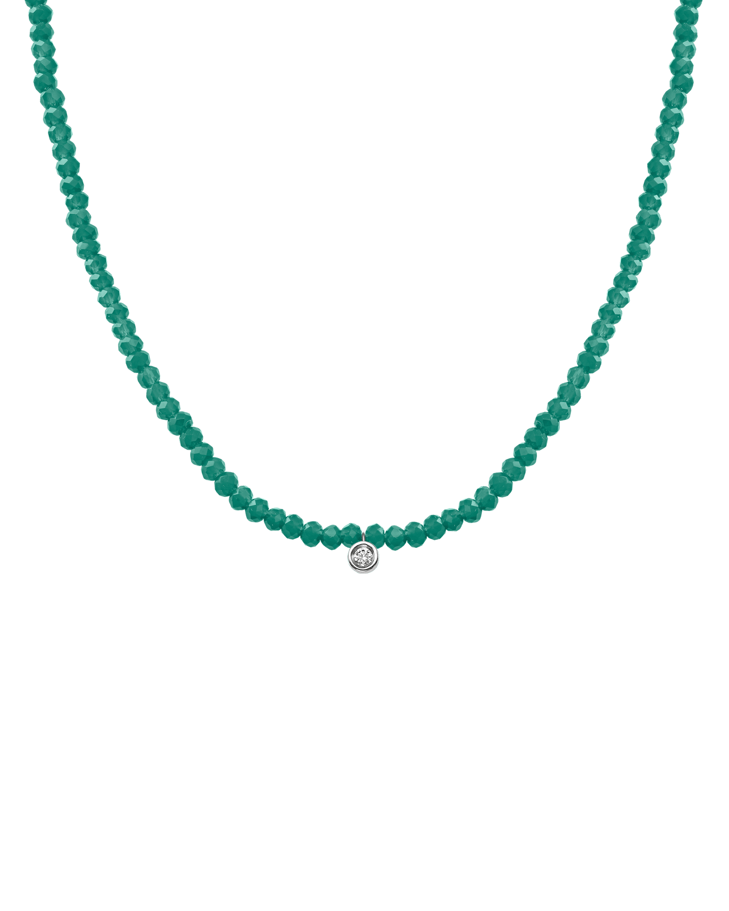 Apatite Gemstone & Diamond Necklace - 14K White Gold Necklaces 14K Solid Gold Natural Emerald Small: 0.03ct 14"