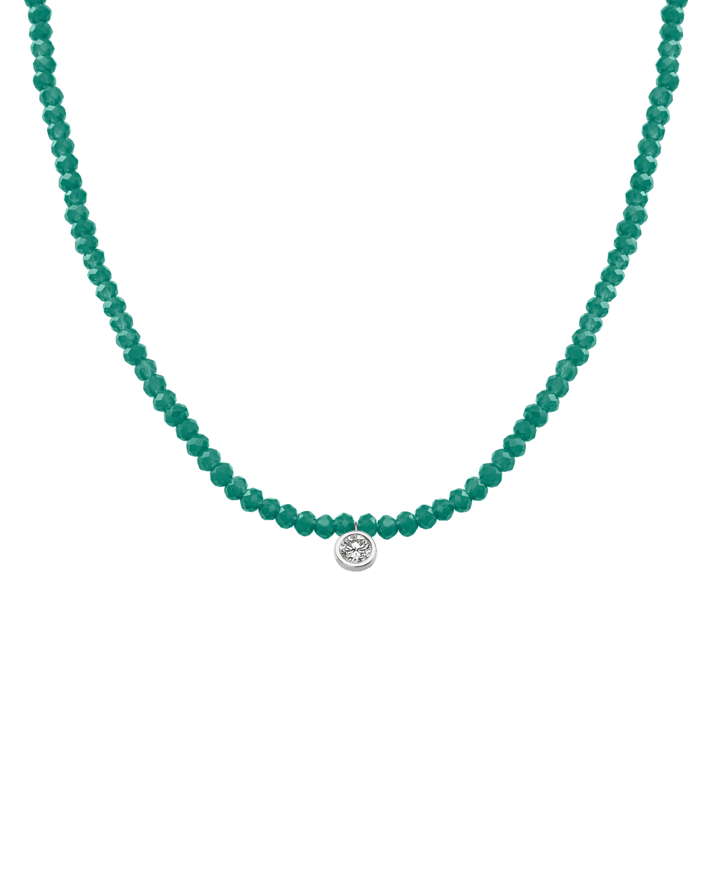 Apatite Gemstone & Diamond Necklace - 14K White Gold Necklaces 14K Solid Gold Natural Emerald Extra Large: 0.20ct 14"