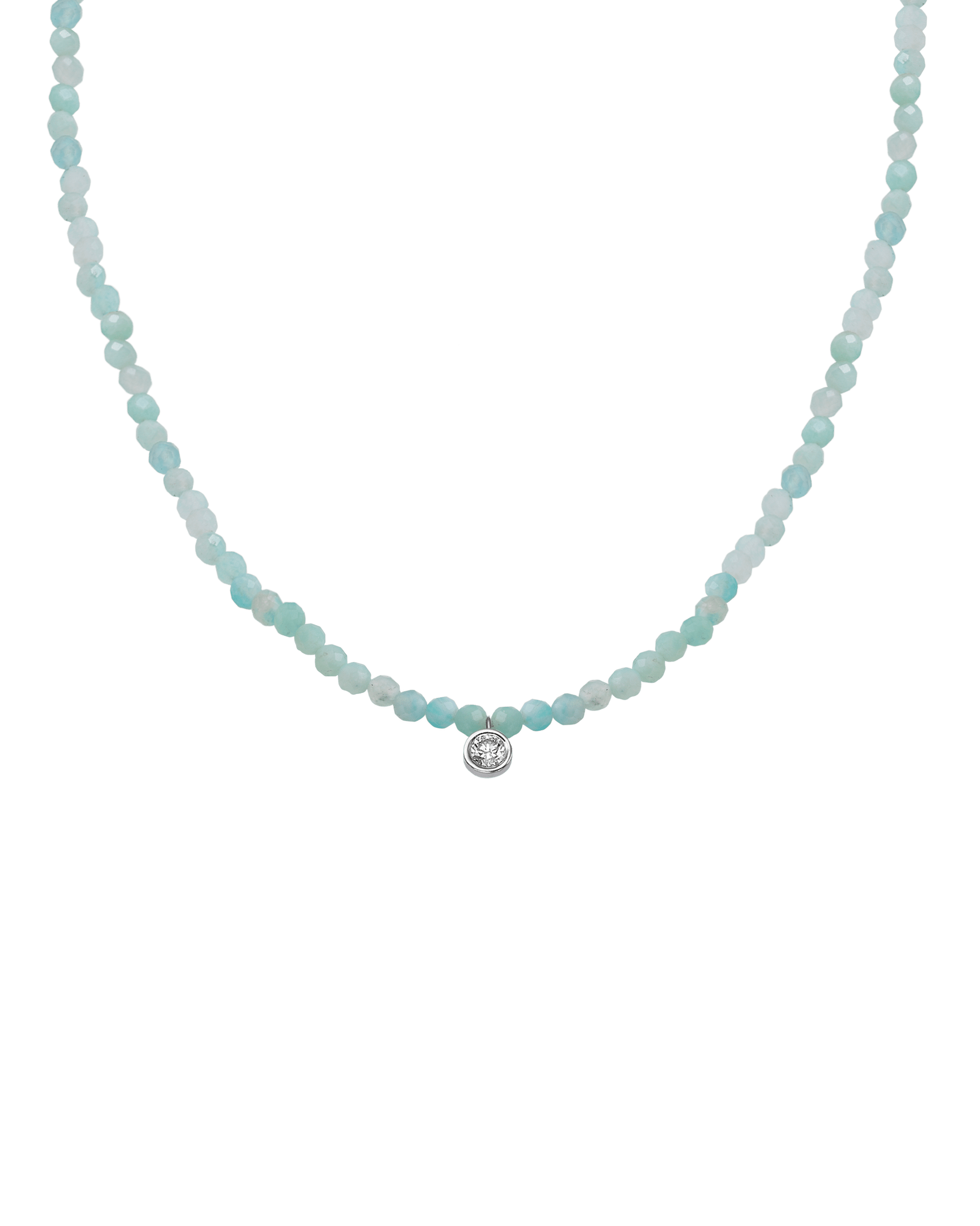 Apatite Gemstone & Diamond Necklace - 14K White Gold Necklaces 14K Solid Gold Natural Apatite Large: 0.10ct 14"