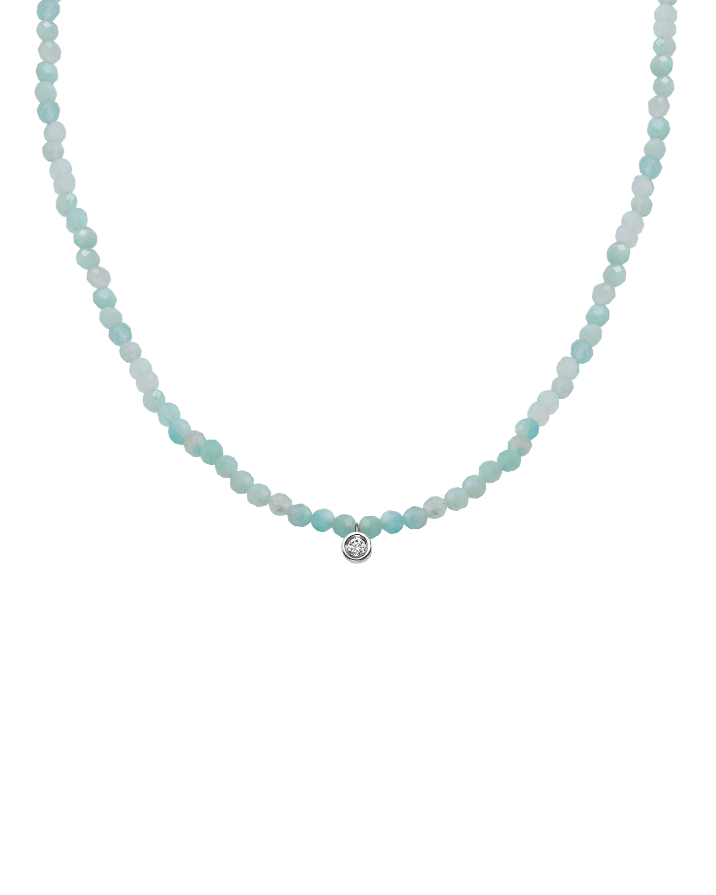 Apatite Gemstone & Diamond Necklace - 14K White Gold Necklaces 14K Solid Gold Natural Apatite Small: 0.03ct 14"