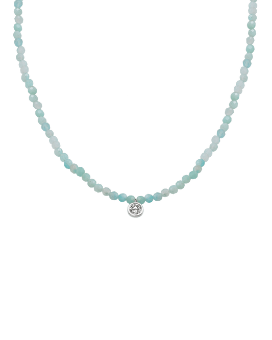 Apatite Gemstone & Diamond Necklace - 14K White Gold Necklaces 14K Solid Gold Natural Apatite Extra Large: 0.20ct 14"